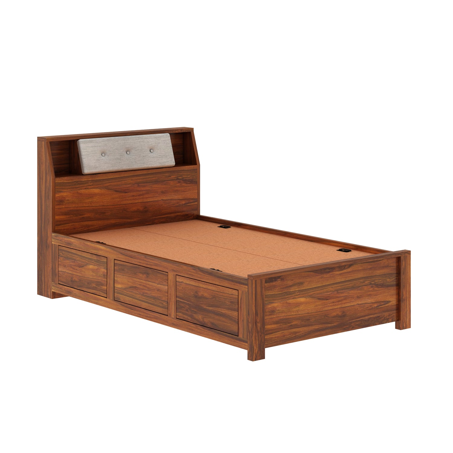 Marine Solid Sheesham Wood 4 Feet Bed With Box Storage(BIG HEADREST)- 3 Years Warranty