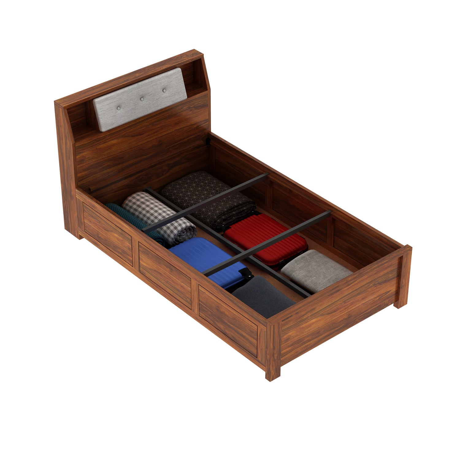 Marine Solid Sheesham Wood 4 Feet Bed With Box Storage(BIG HEADREST)- 3 Years Warranty