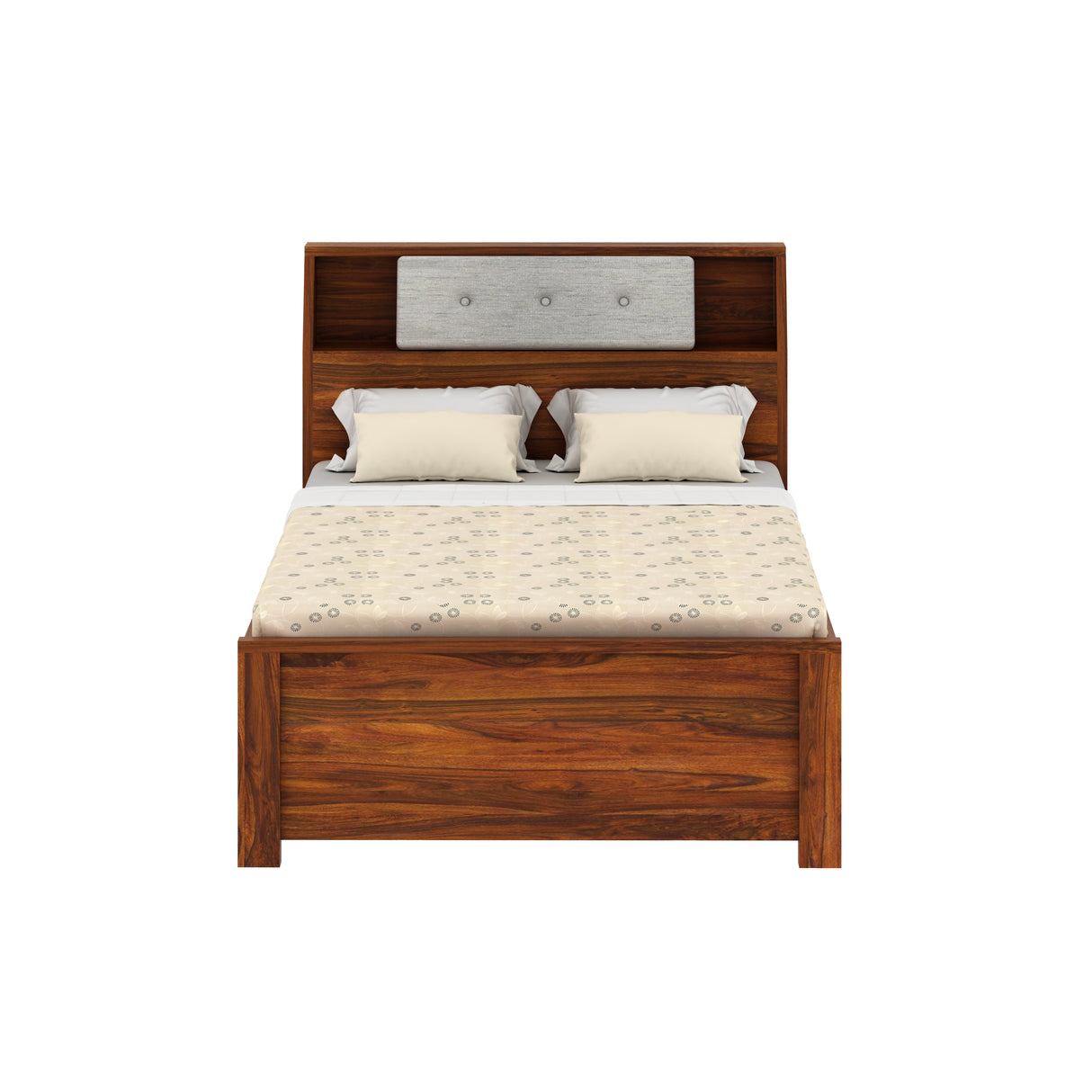 Marine Solid Sheesham Wood 4 Feet Bed With Box Storage(BIG HEADREST)- 3 Years Warranty