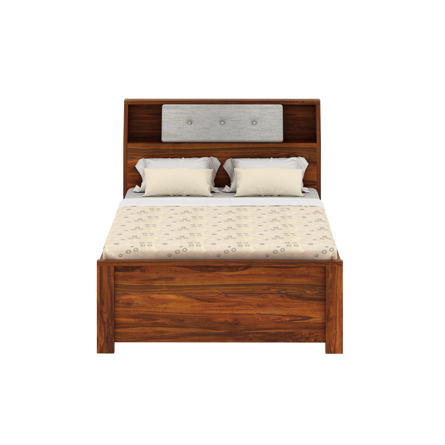 Marine Solid Sheesham Wood 4 Feet Bed With Box Storage(BIG HEADREST)- 3 Years Warranty