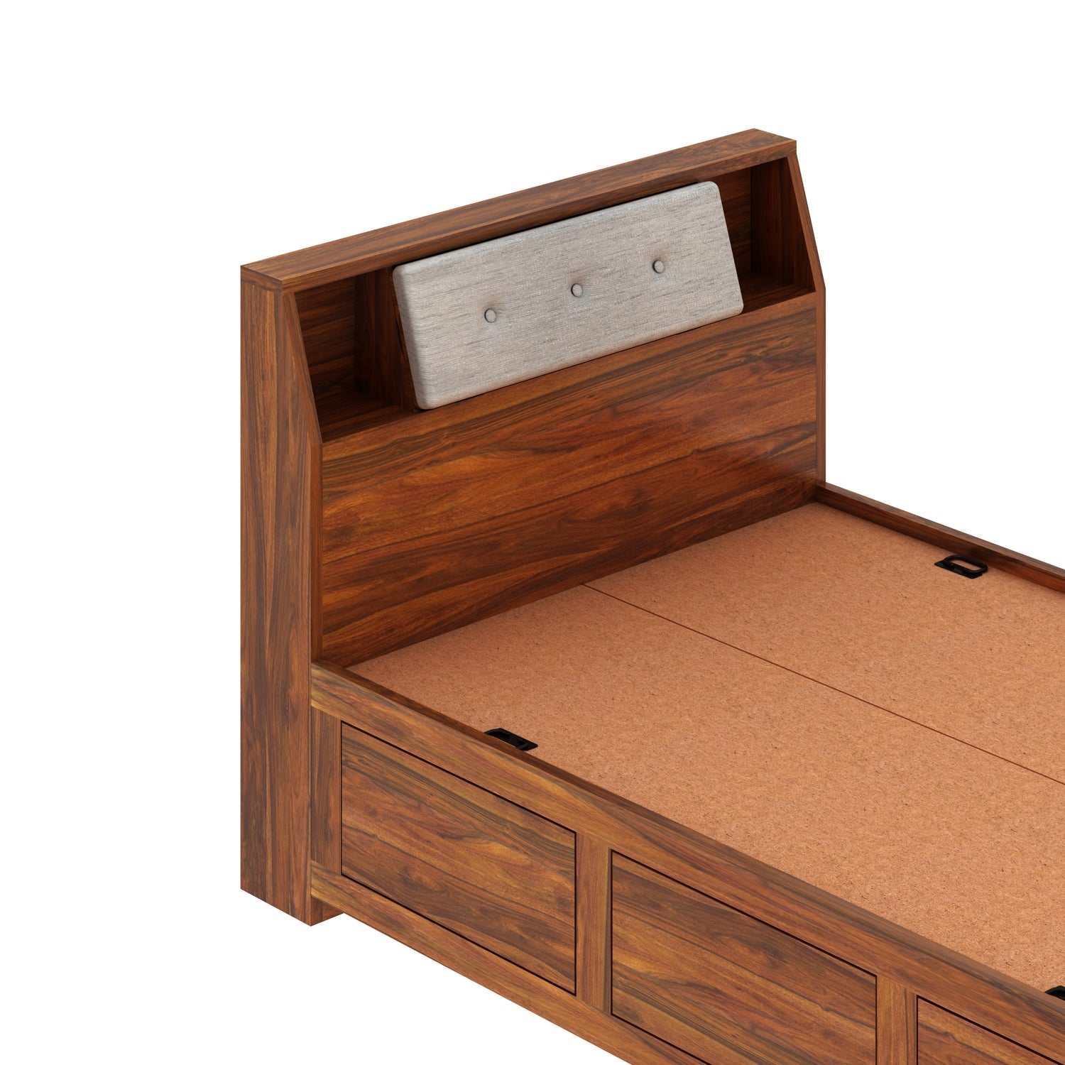 Marine Solid Sheesham Wood 4 Feet Bed With Box Storage(BIG HEADREST)- 3 Years Warranty