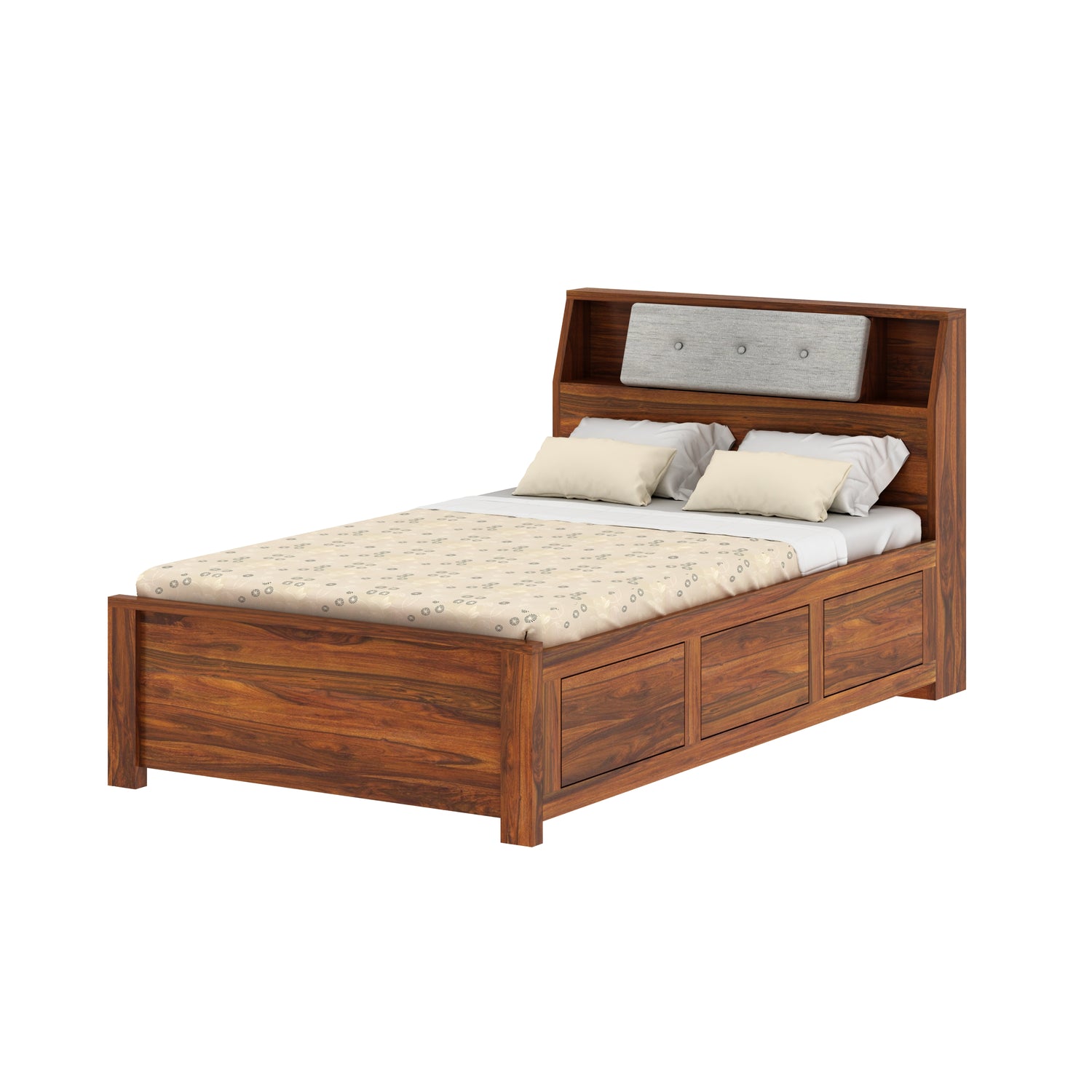 Marine Solid Sheesham Wood 4 Feet Bed With Box Storage(BIG HEADREST)- 3 Years Warranty