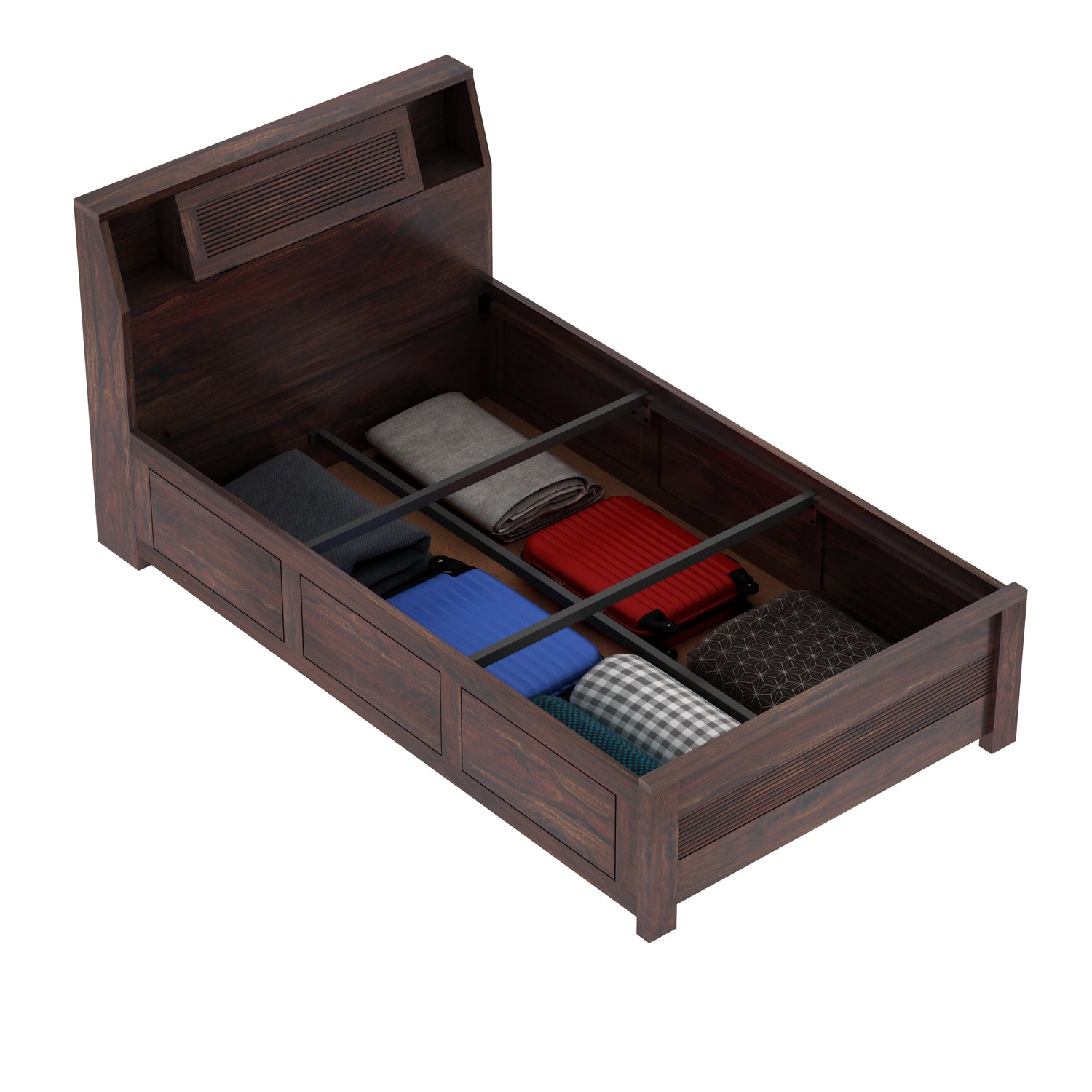 Marine Groove Solid Sheesham Wood 4 Feet Bed With Box Storage(BIG HEADREST)- 3 years Warranty