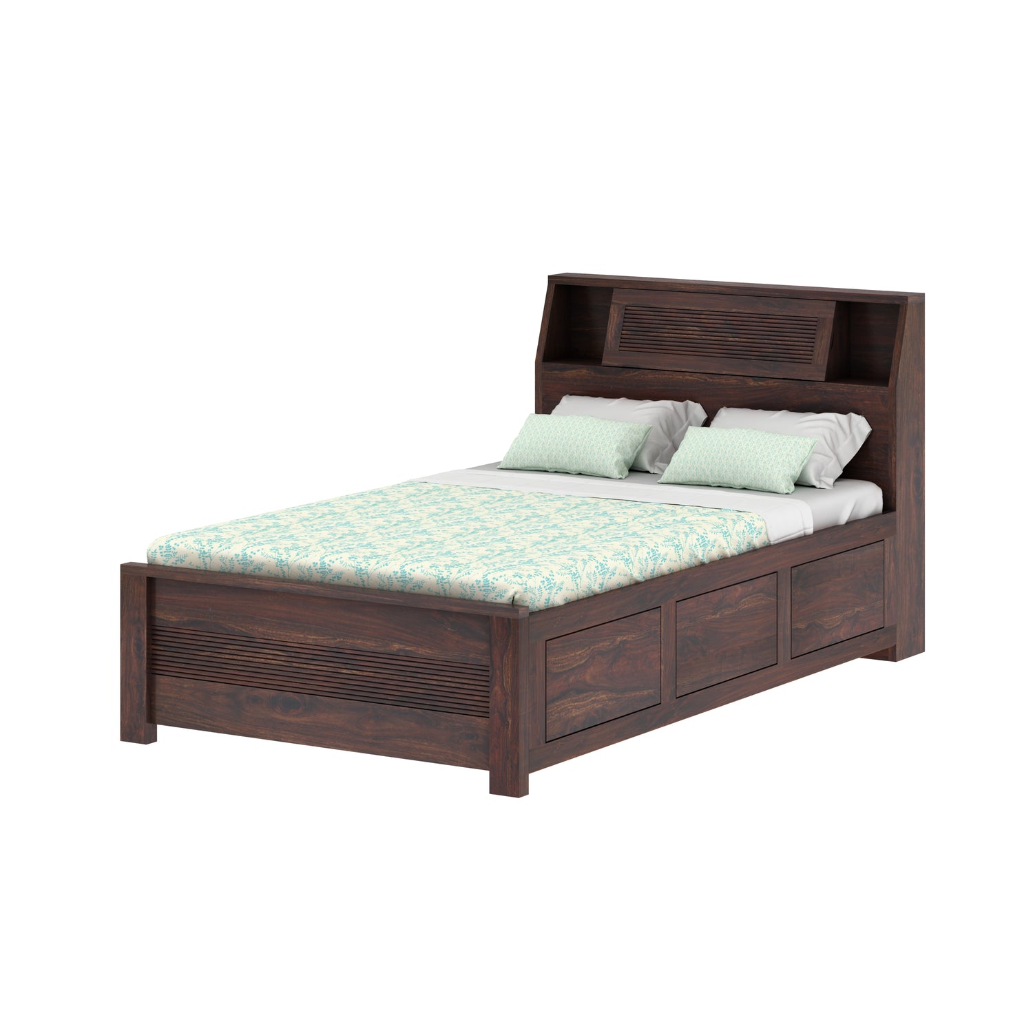 Marine Groove Solid Sheesham Wood 4 Feet Bed With Box Storage(BIG HEADREST)- 3 years Warranty