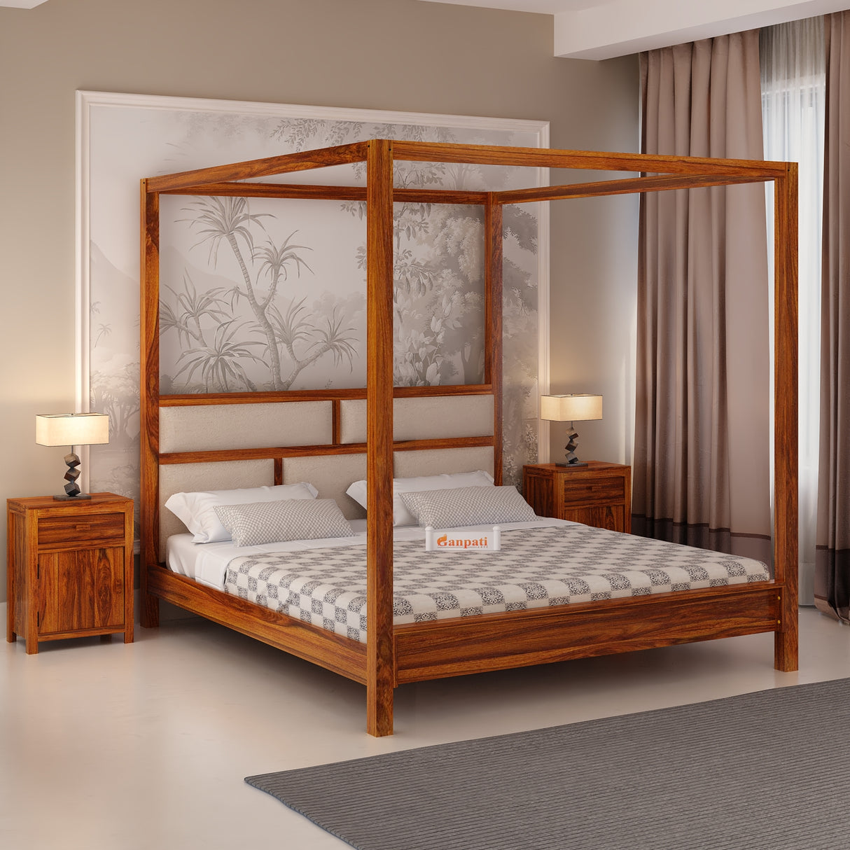 Maurus Solid Sheesham Wood Poster Bed - 3 Years Warranty