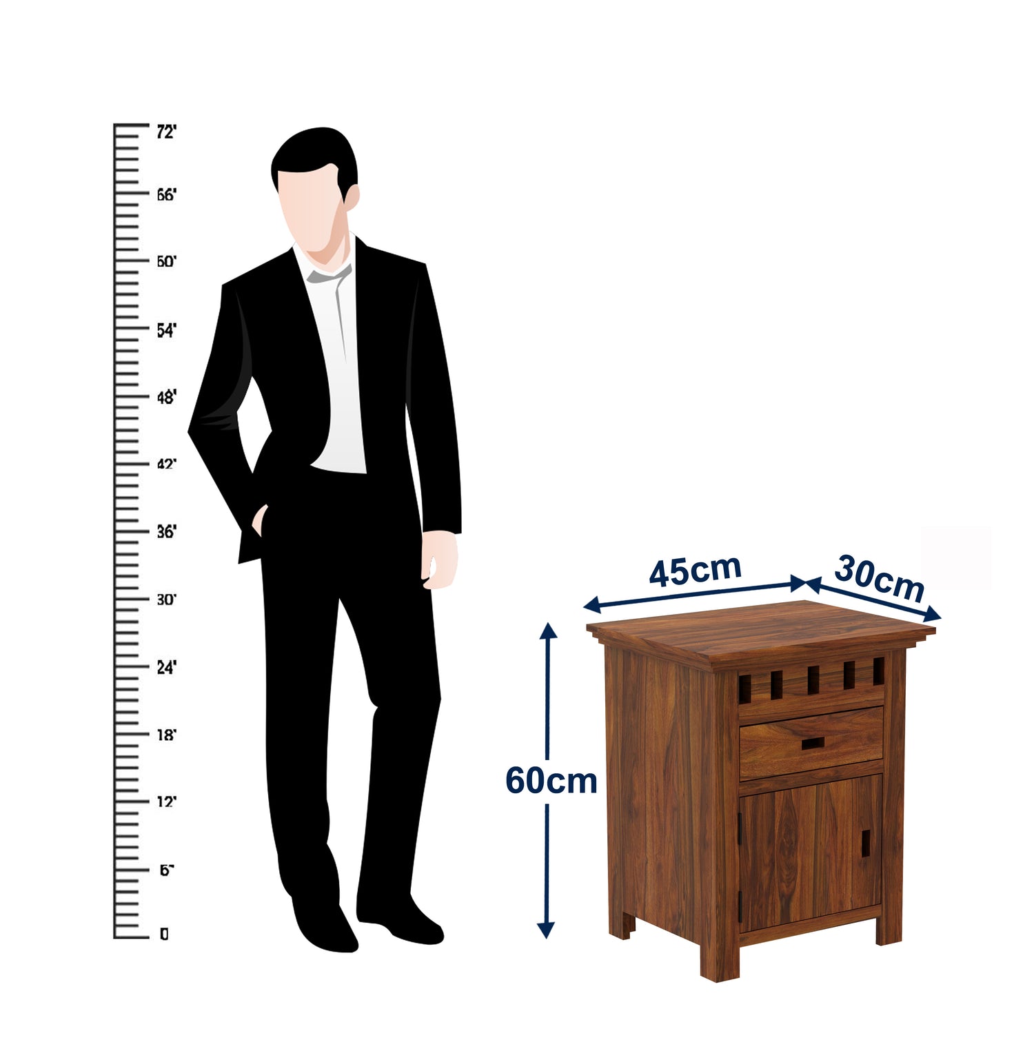Armania Bedside Table With Storage in Solid Sheesham Wood - 3 Years Warranty