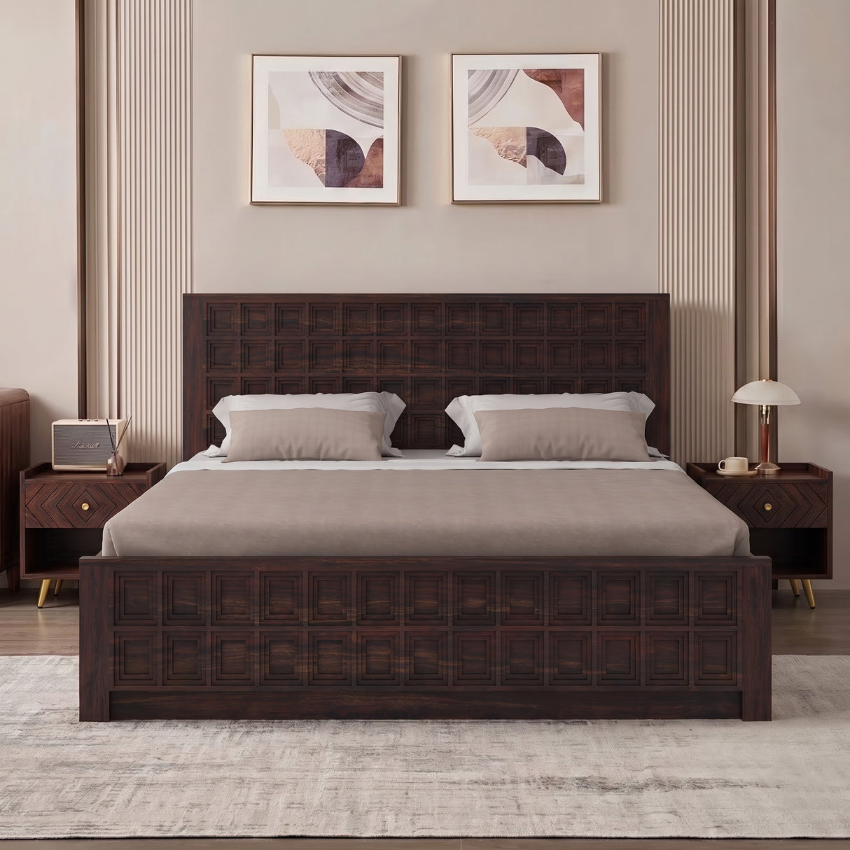 LUXOR Solid Sheesham Wood Box Storage Bed - 3 Years Warranty