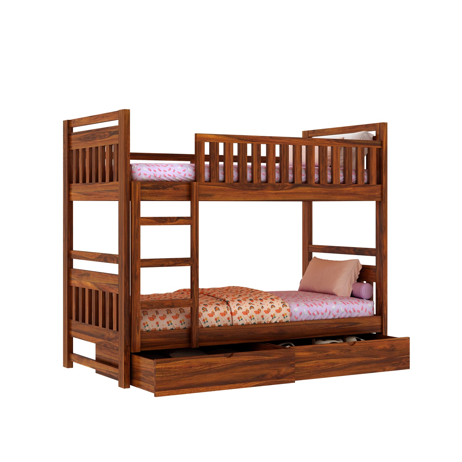 Swift Solid Sheesham Wood Bunk Bed With Ladder & Two Drawer Storage - 3 years Warranty
