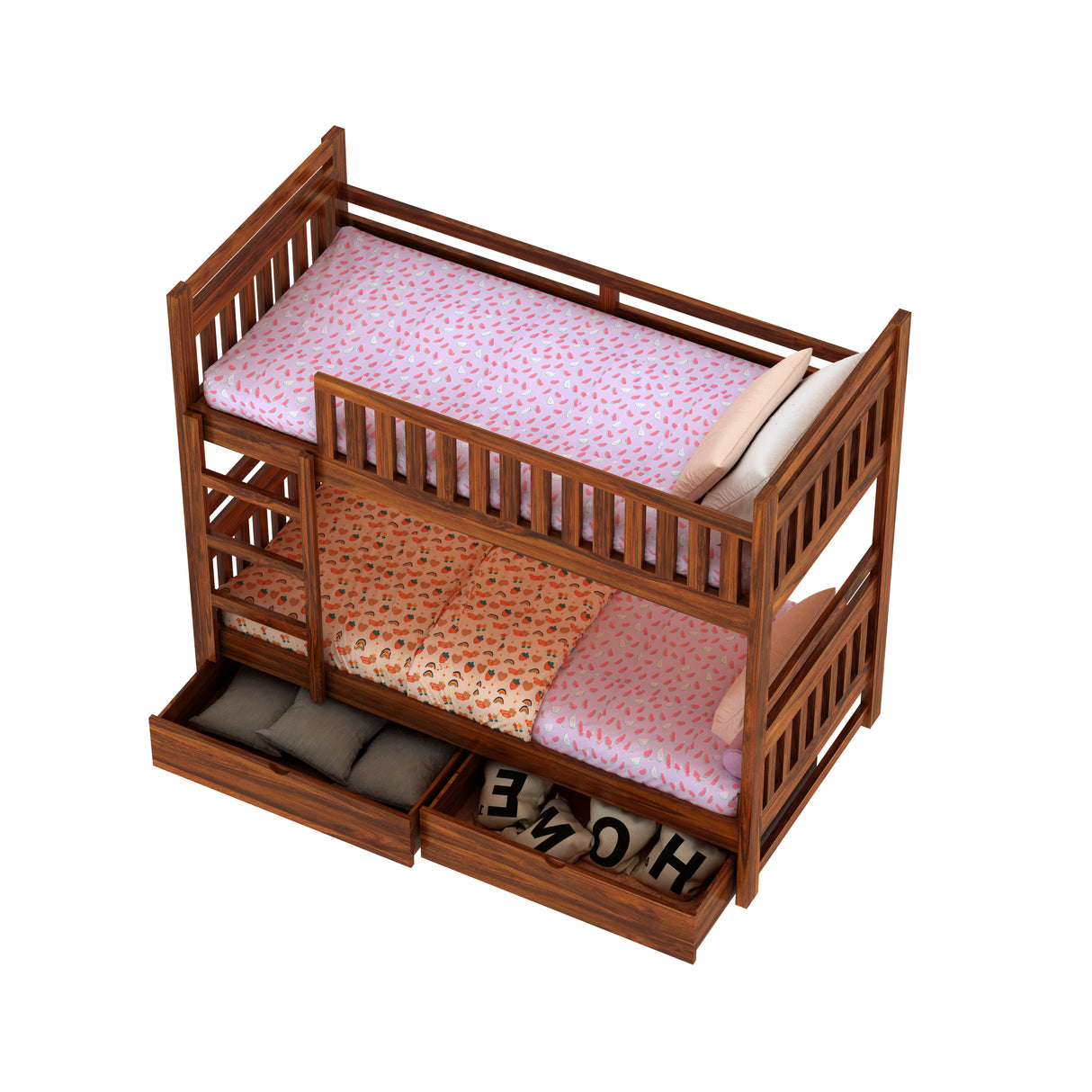Swift Solid Sheesham Wood Bunk Bed With Ladder & Two Drawer Storage - 3 years Warranty