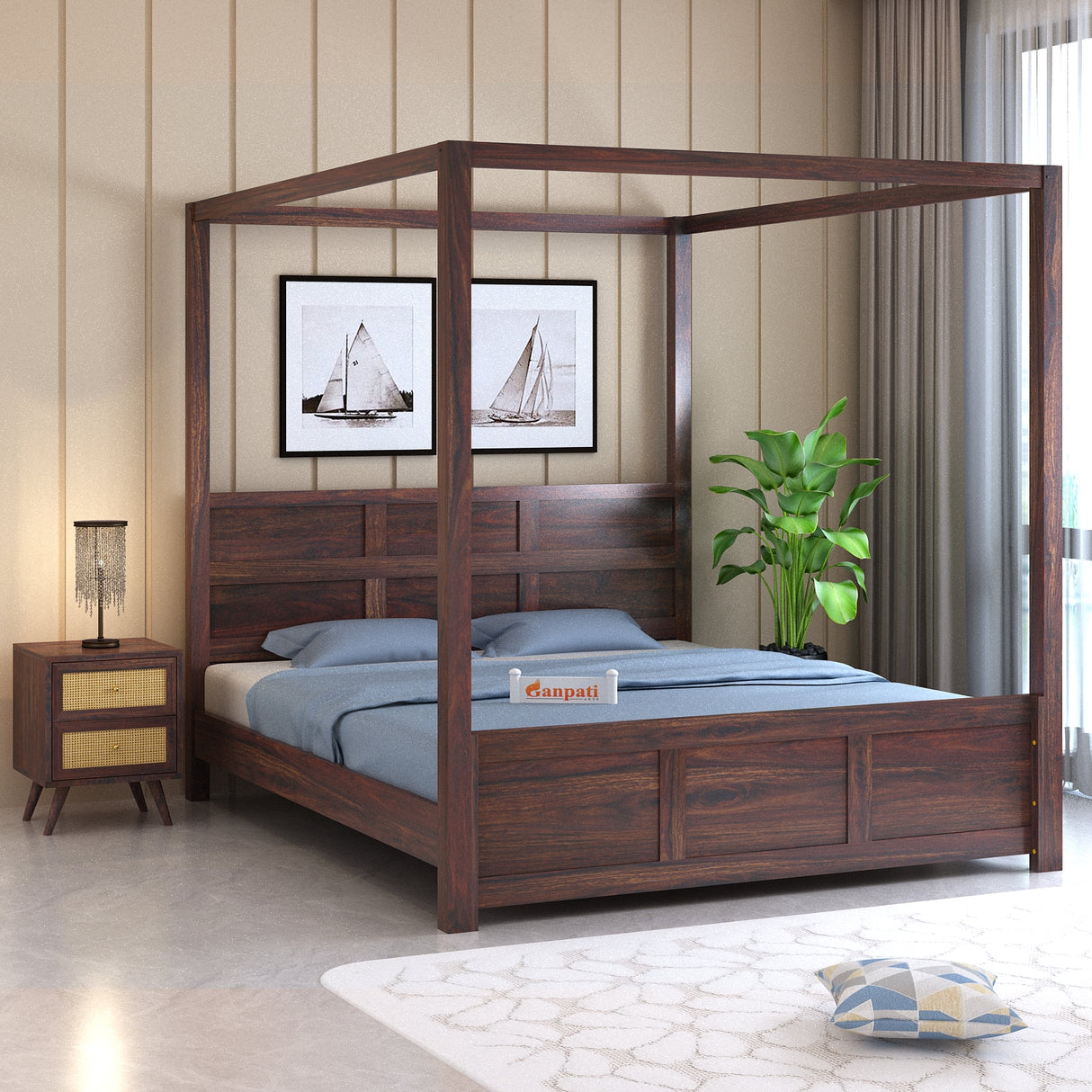 Akon Solid Sheesham Wood Poster Bed - 3 Years Warranty