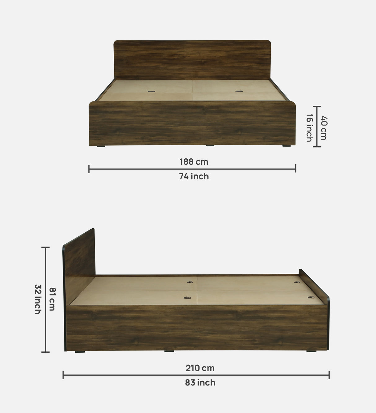 SMITH Engineered Wood Bed with Box Storage (Walnut) - 12 Months Warranty