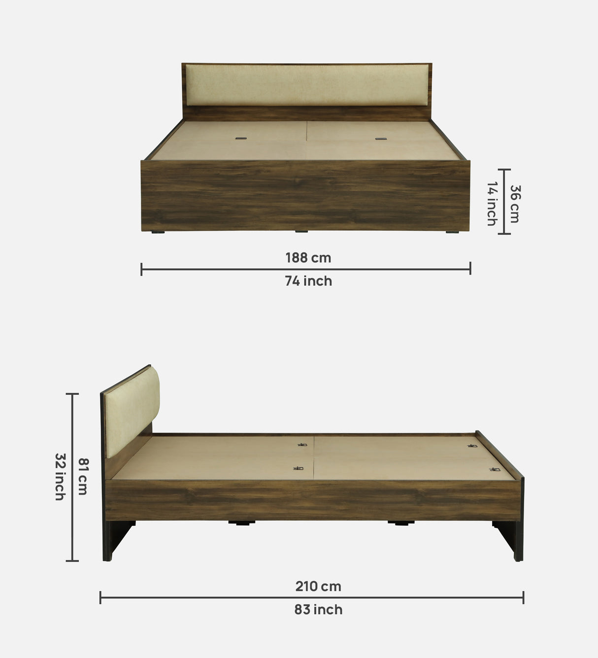 ALLEN Engineered Wood Bed Without Storage and Upholstered Headboard (Walnut) - 12 Months Warranty