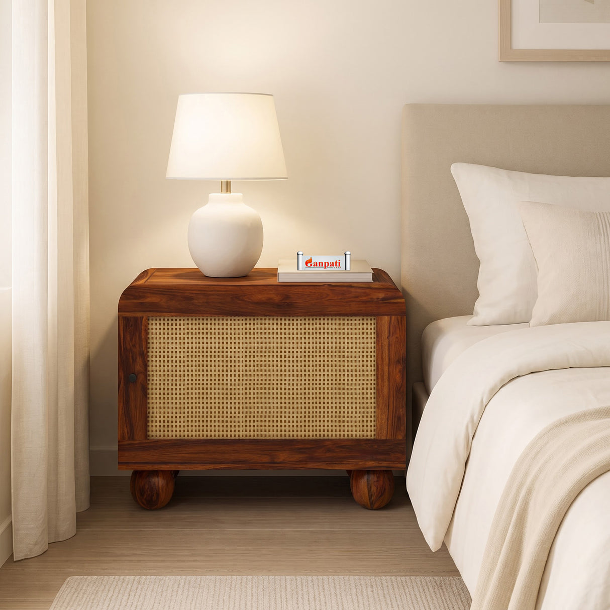 Naptune Solid Sheesham Wood Bedside Table - 3 Years Warranty