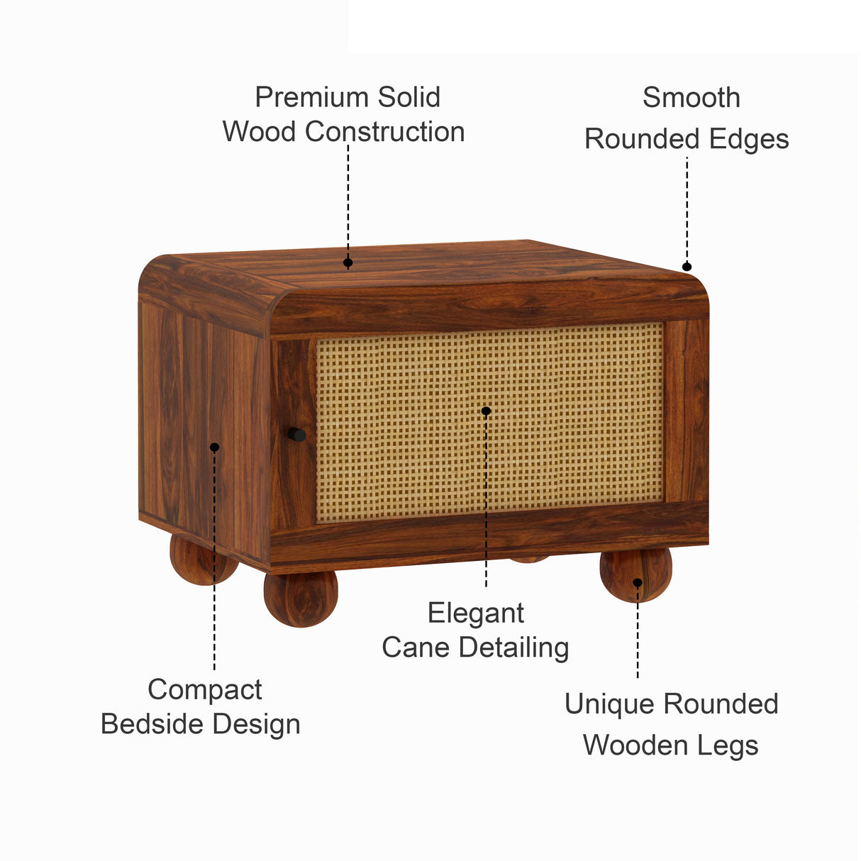 Naptune Solid Sheesham Wood Bedside Table - 3 Years Warranty