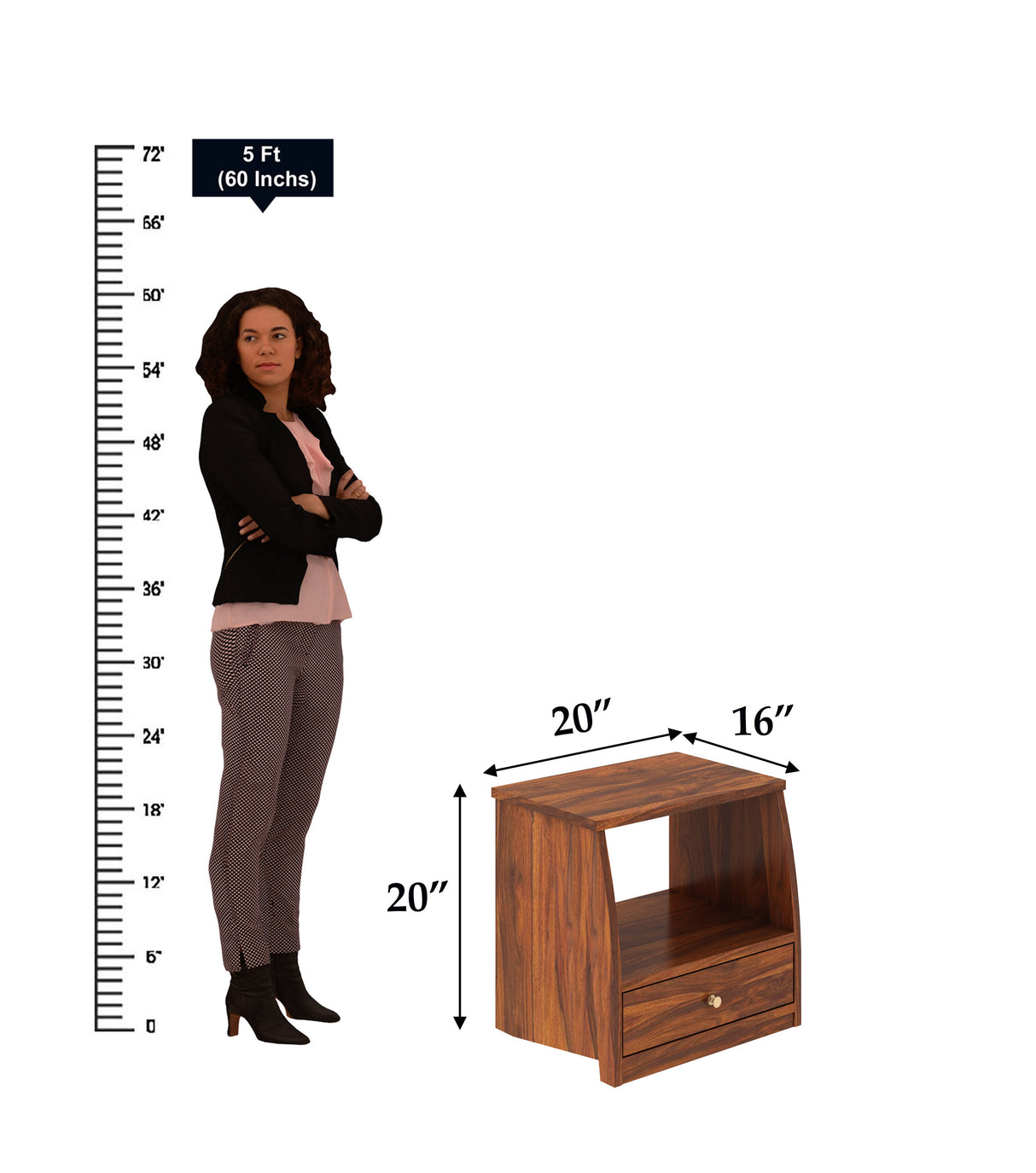 Mayor Solid Sheesham Wood  Bedside Table With One Drawer - 3 Years Warranty