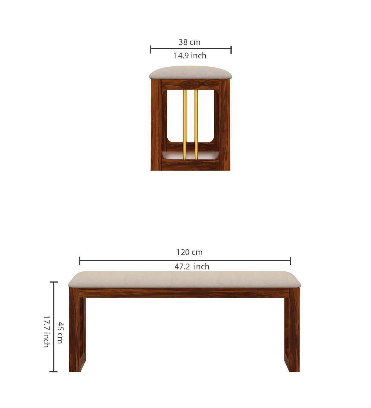 Edin Solid Sheesham Wood Dining Bench - 3 Years Warranty