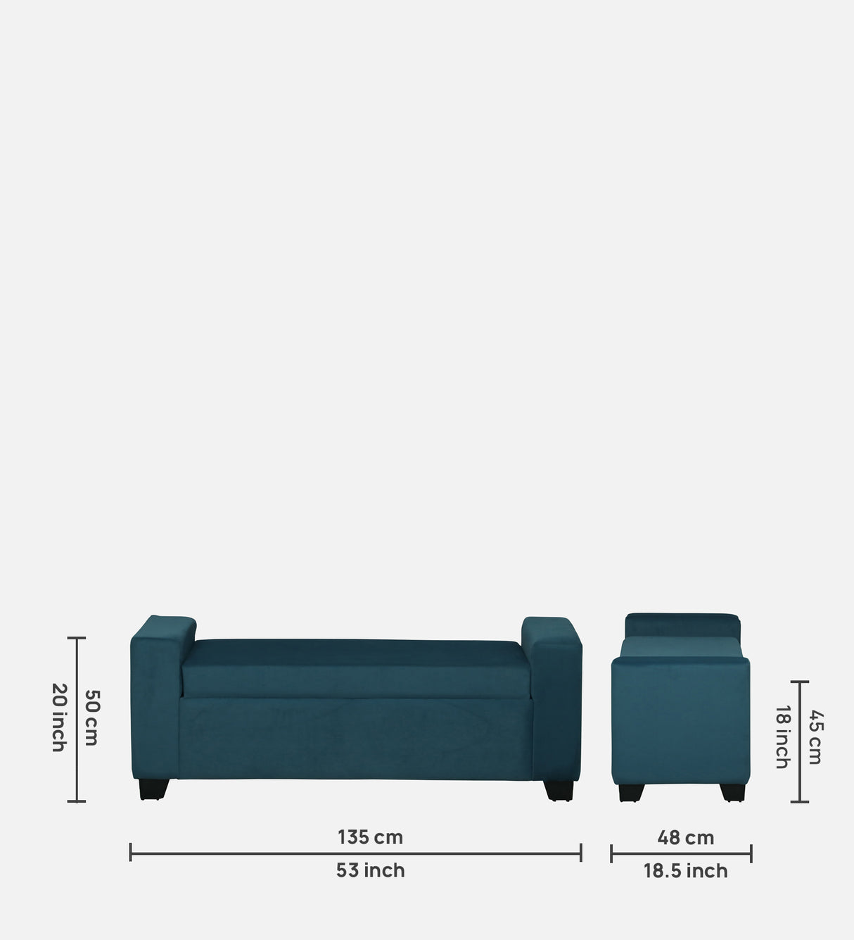 BOLT Upholstered Ottoman Bench With Storage - 12 Months Warranty(Teal Color)