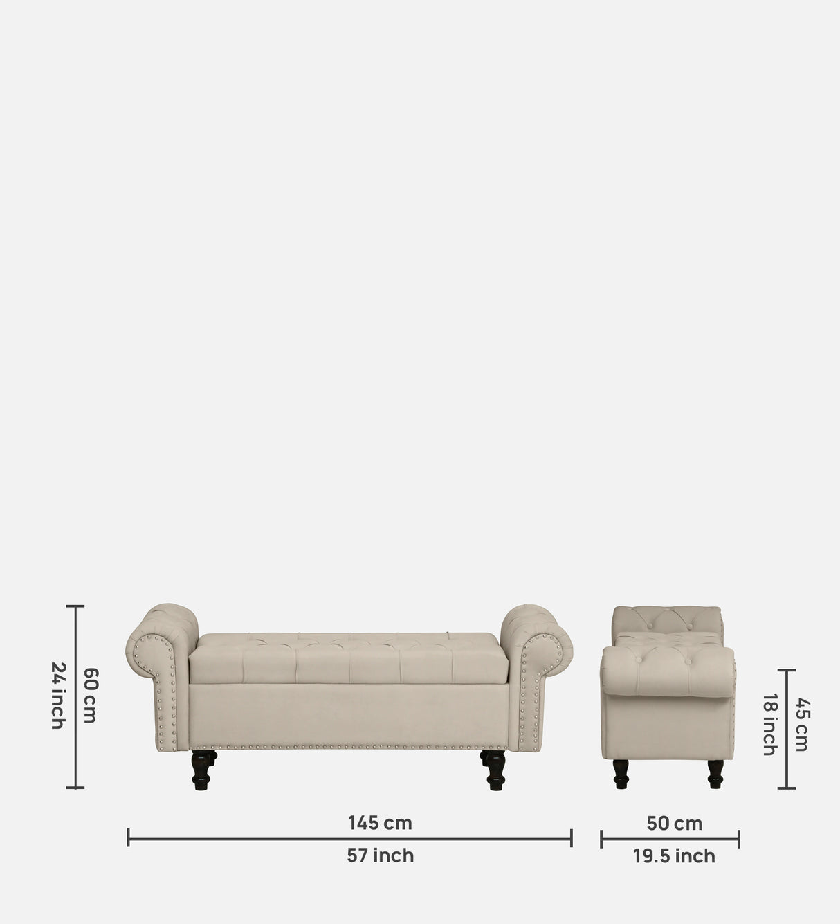 FABRIO Upholstered Ottoman Bench With Storage - 12 Months Warranty - Cream