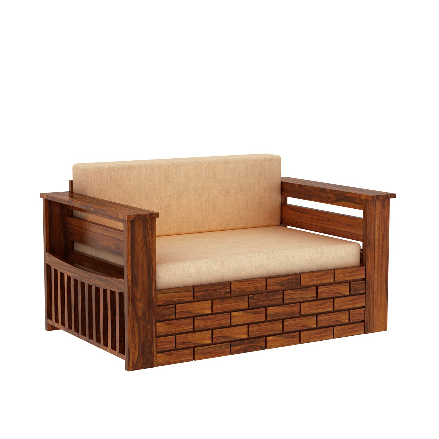 Italian Solid Sheesham Wood 2 Seater Sofa Cum Bed With Headboard and Mini Storage - 3 Years Warranty