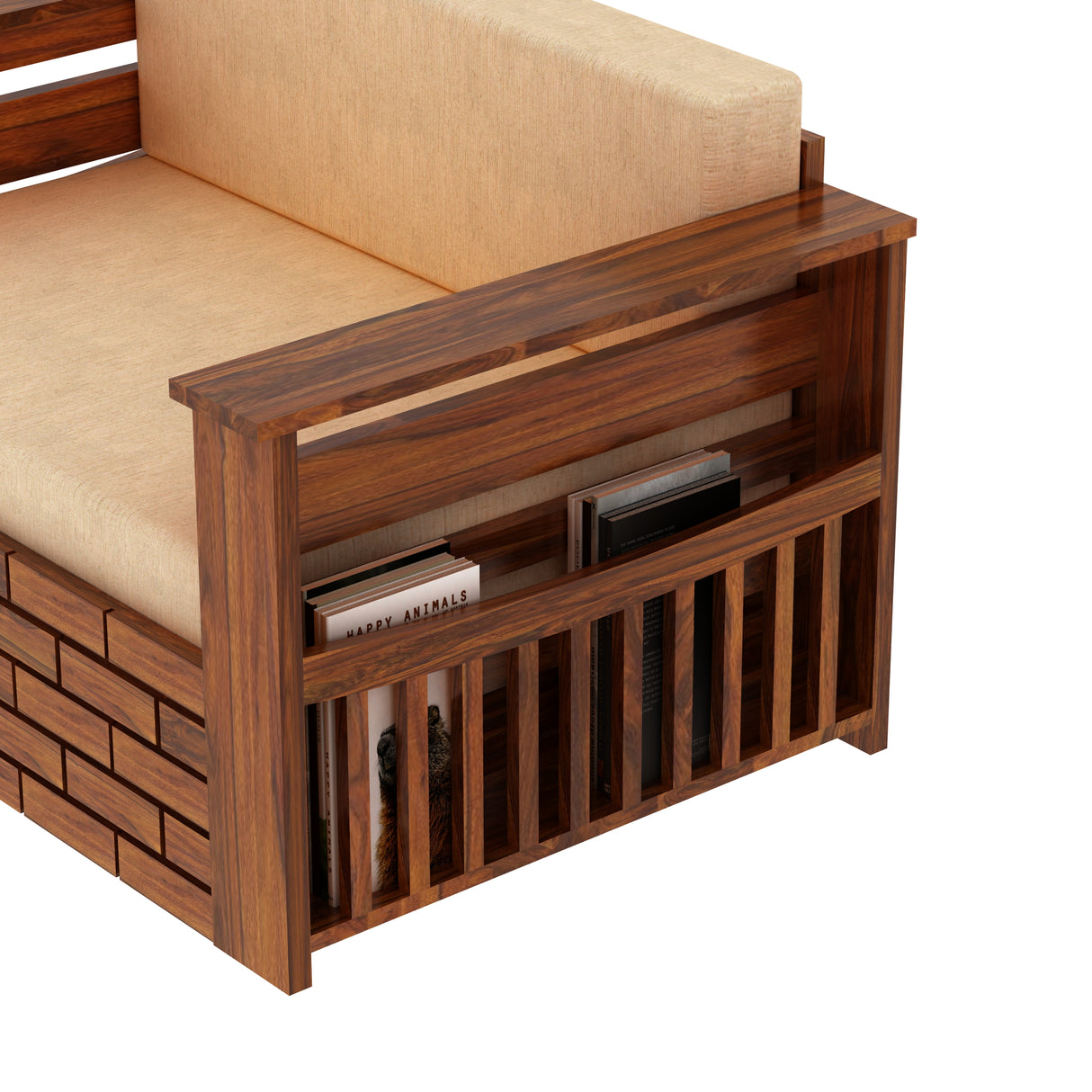 Italian Solid Sheesham Wood 2 Seater Sofa Cum Bed With Headboard and Mini Storage - 3 Years Warranty