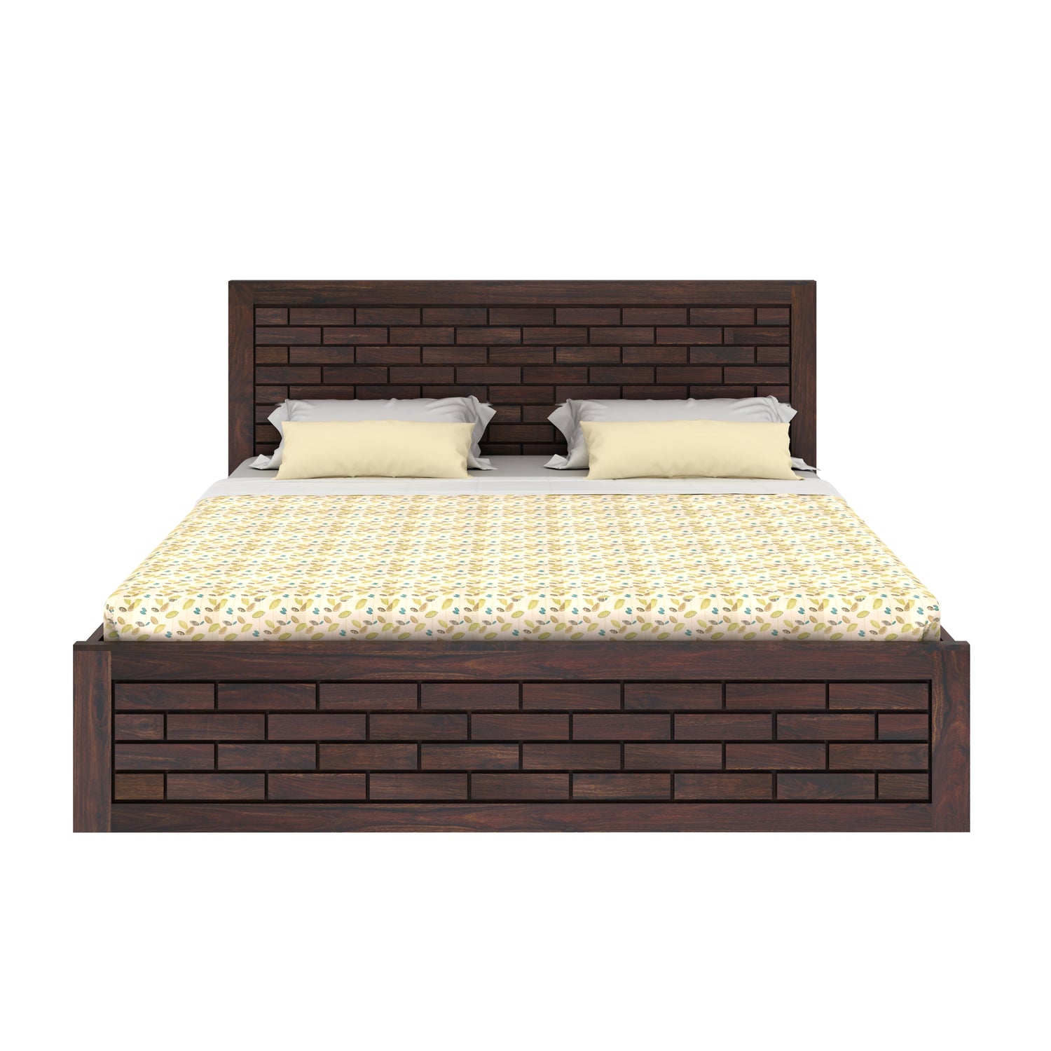 Italian Solid Sheesham Wood Bed with Hydraulic Box Storage FULL Headboard - 3 Years Warranty