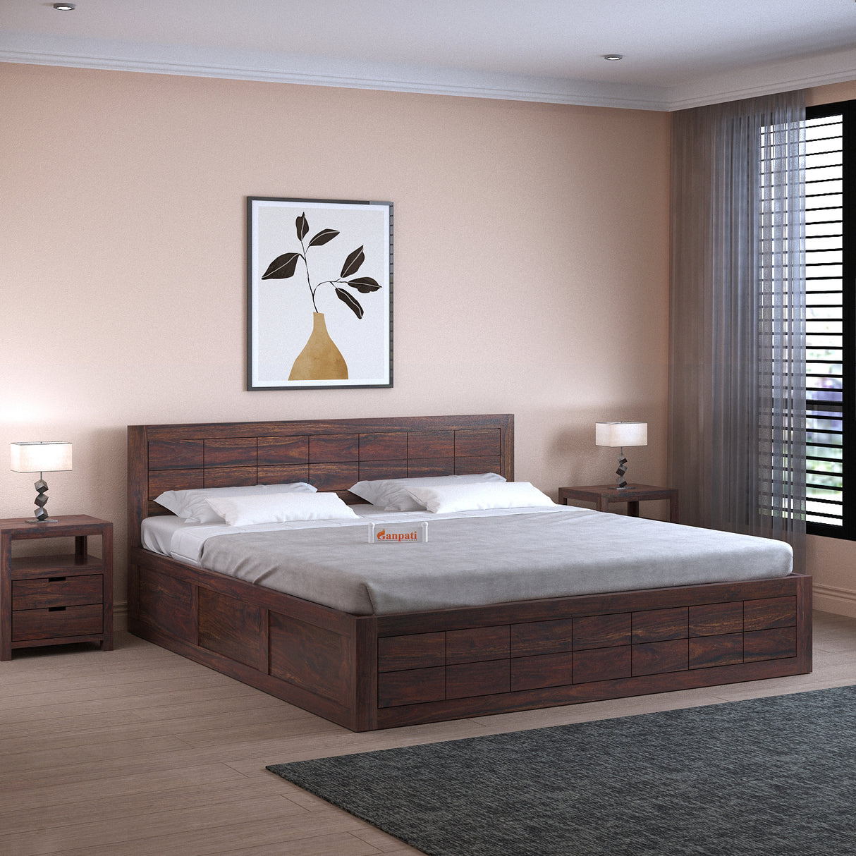 SKYLER Solid Sheesham Wood Box Storage Bed - 3 years Warranty