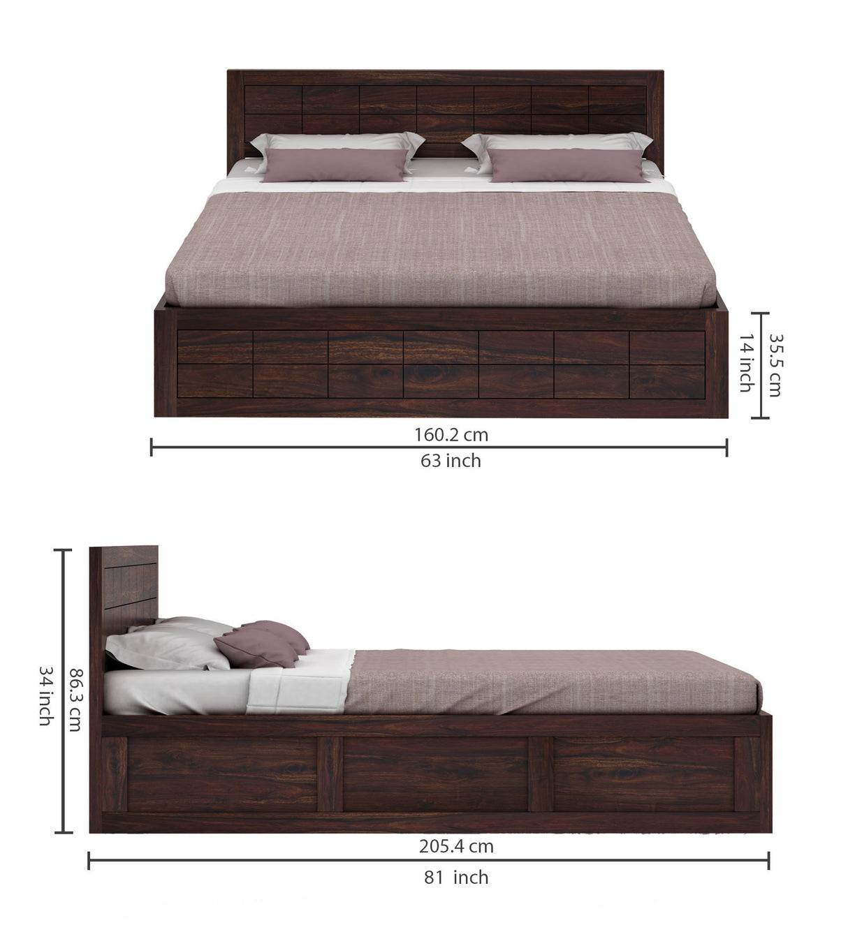 SKYLER Solid Sheesham Wood Hydraulic Storage Bed - 3 years Warranty