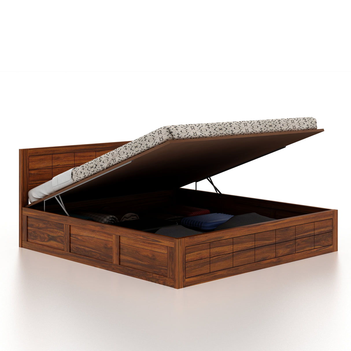 SKYLER Solid Sheesham Wood Hydraulic Storage Bed - 3 years Warranty