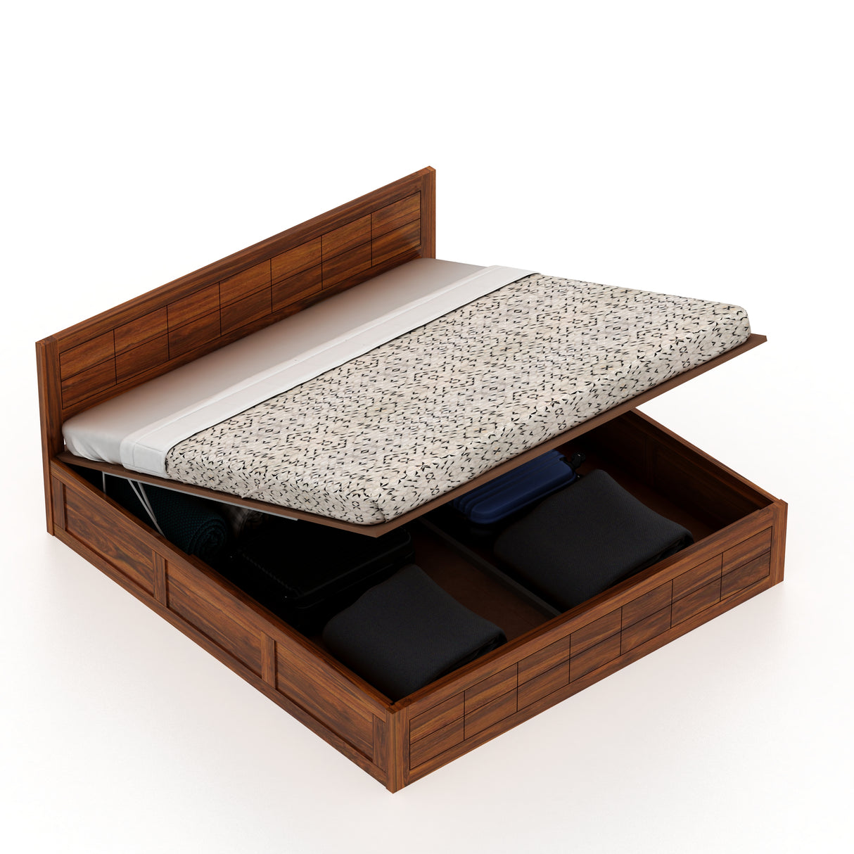 SKYLER Solid Sheesham Wood Hydraulic Storage Bed - 3 years Warranty