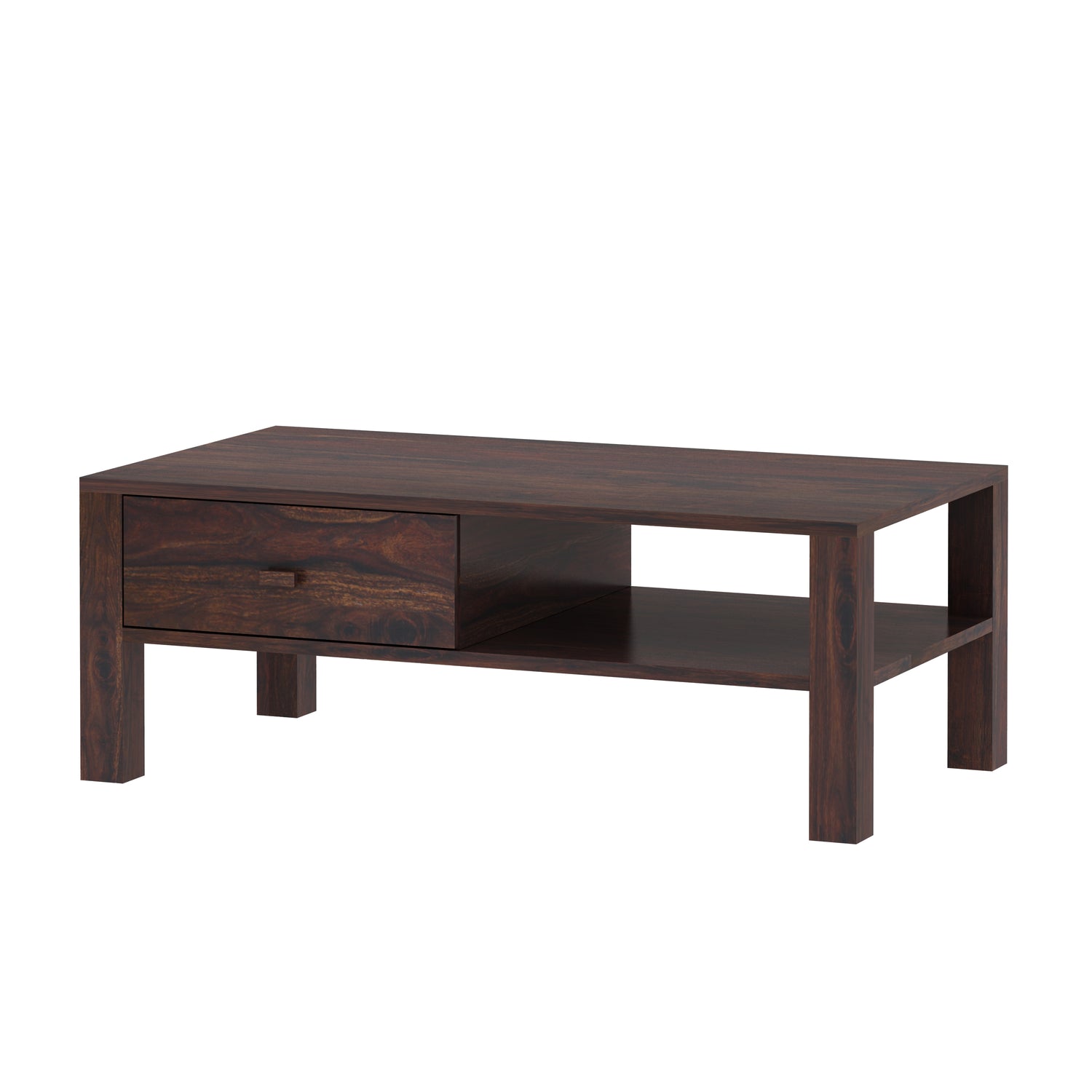 Lurid Solid Sheesham Wood Coffee Table With Drawer - 3 Years Warranty