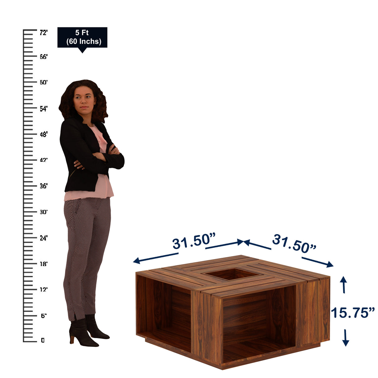 Strap Solid Sheesham Wood Coffee Table With Tray - 3 Years Warranty