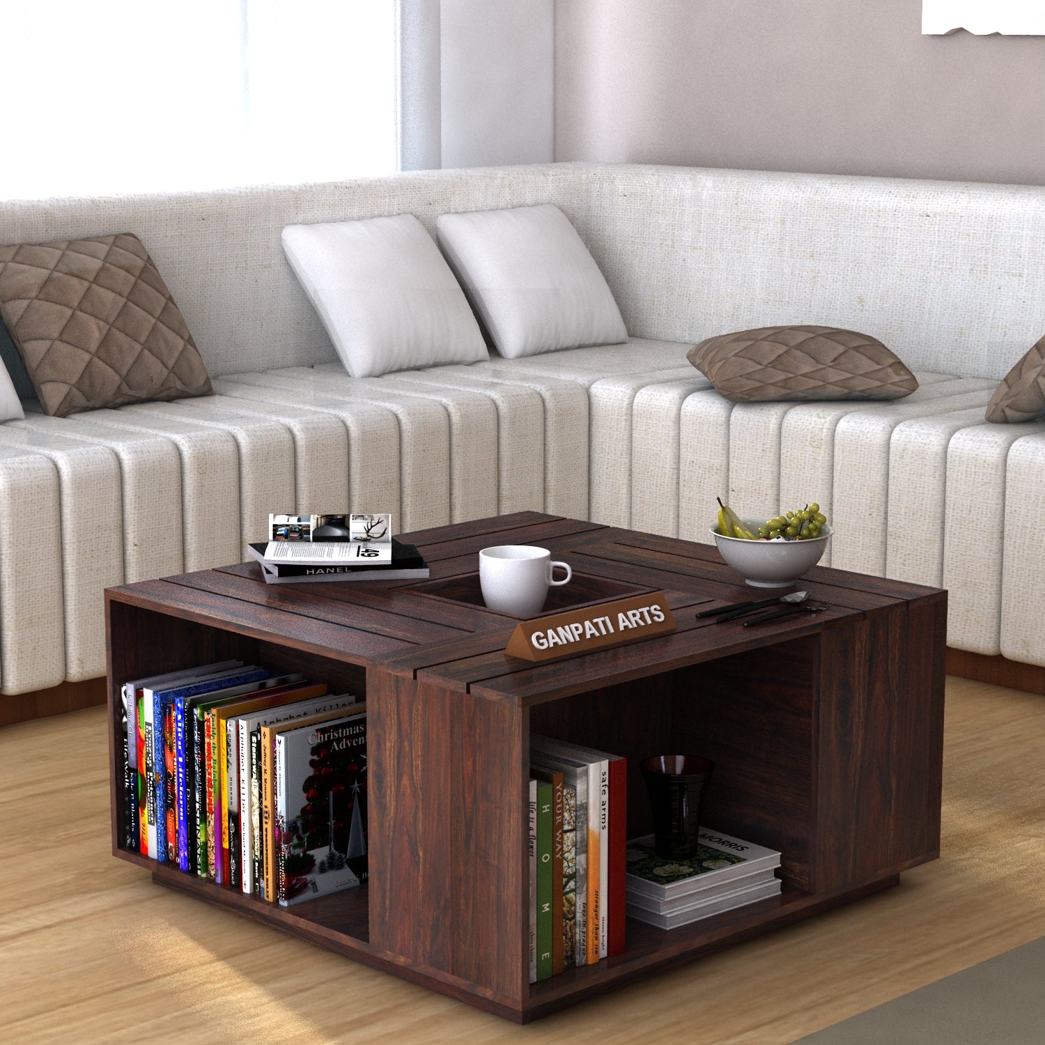 Strap Solid Sheesham Wood Coffee Table With Tray - 3 Years Warranty
