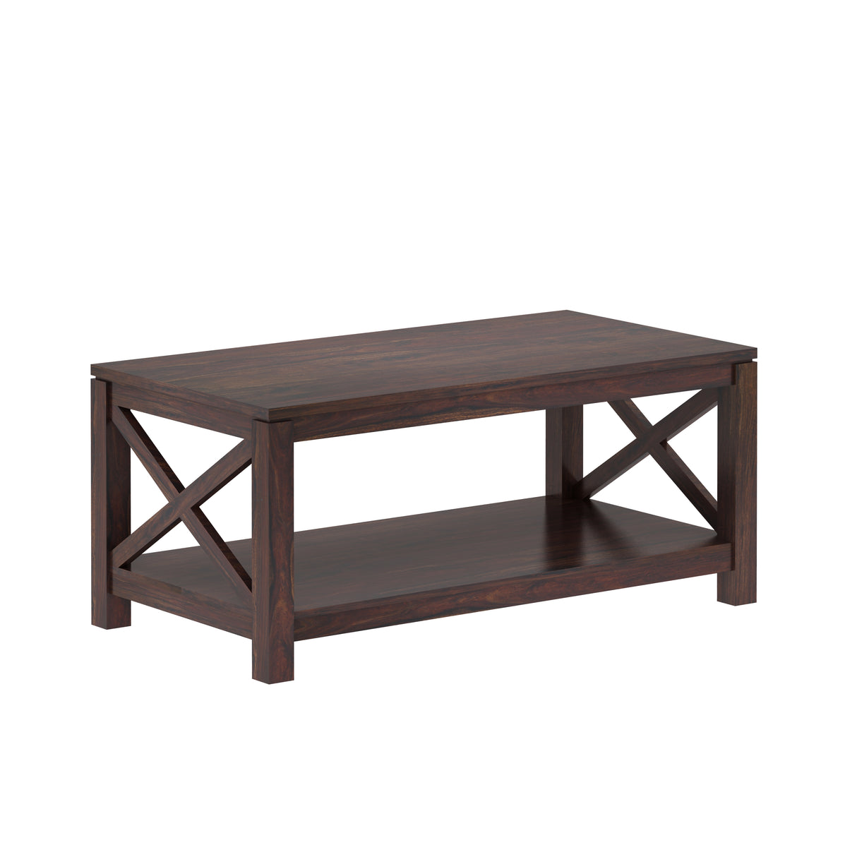 CROSS Solid Sheesham Wood Coffee Table With Shelf - 3 Years Warranty