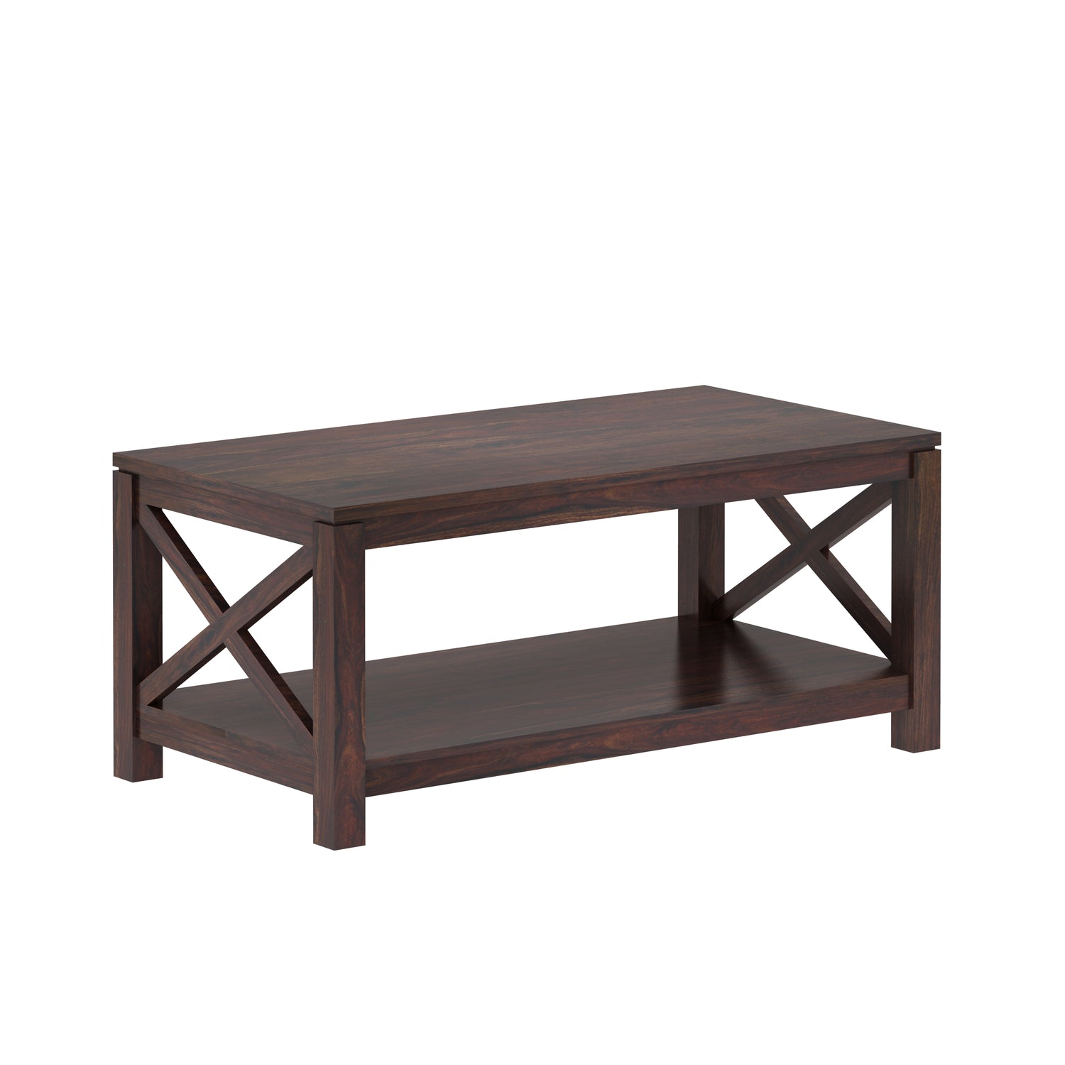 CROSS Solid Sheesham Wood Coffee Table With Shelf - 3 Years Warranty