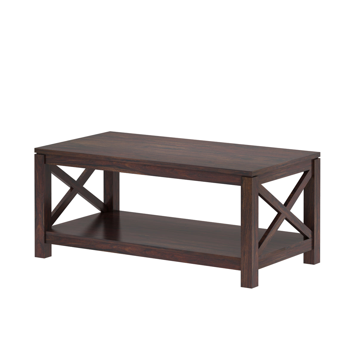CROSS Solid Sheesham Wood Coffee Table With Shelf - 3 Years Warranty