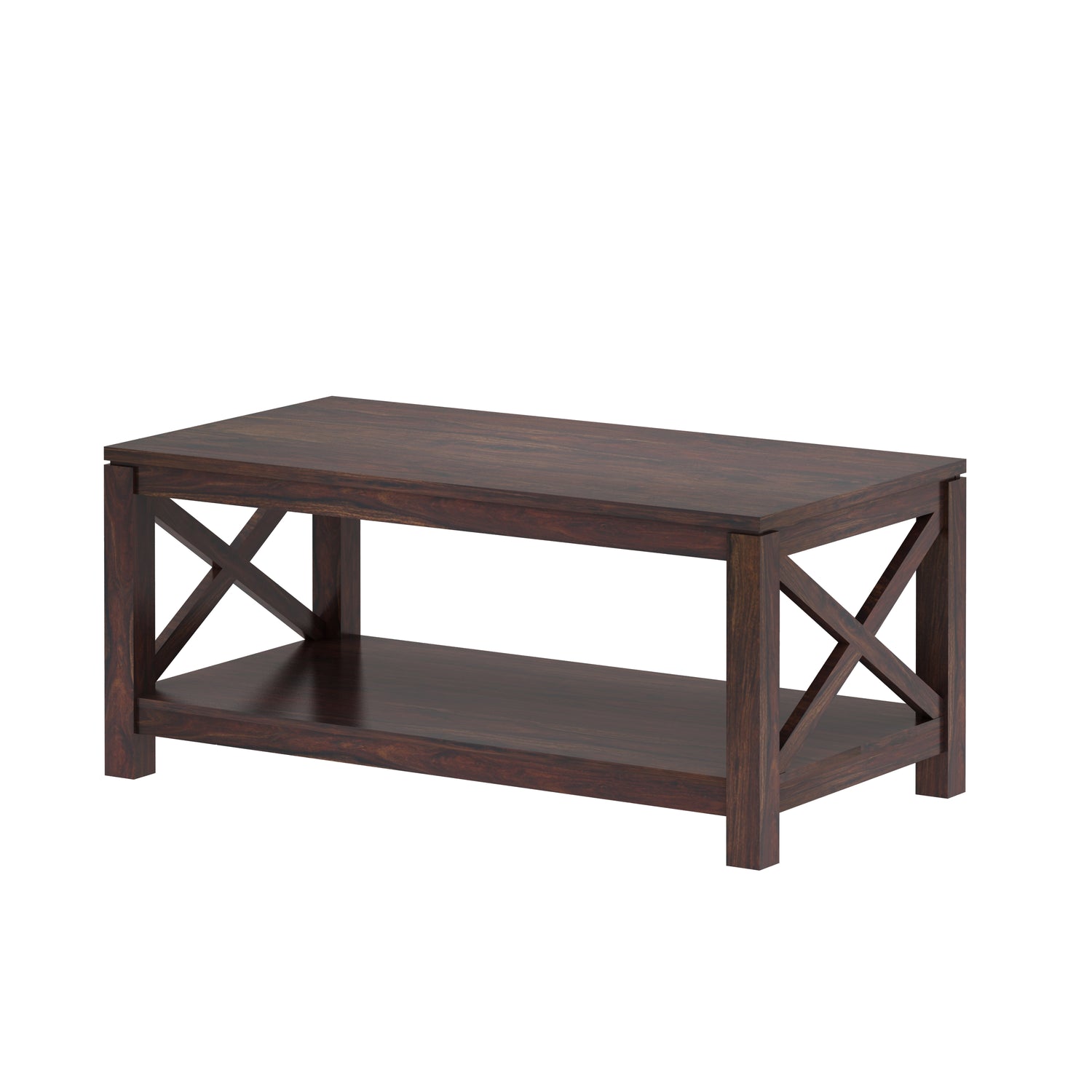 CROSS Solid Sheesham Wood Coffee Table With Shelf - 3 Years Warranty