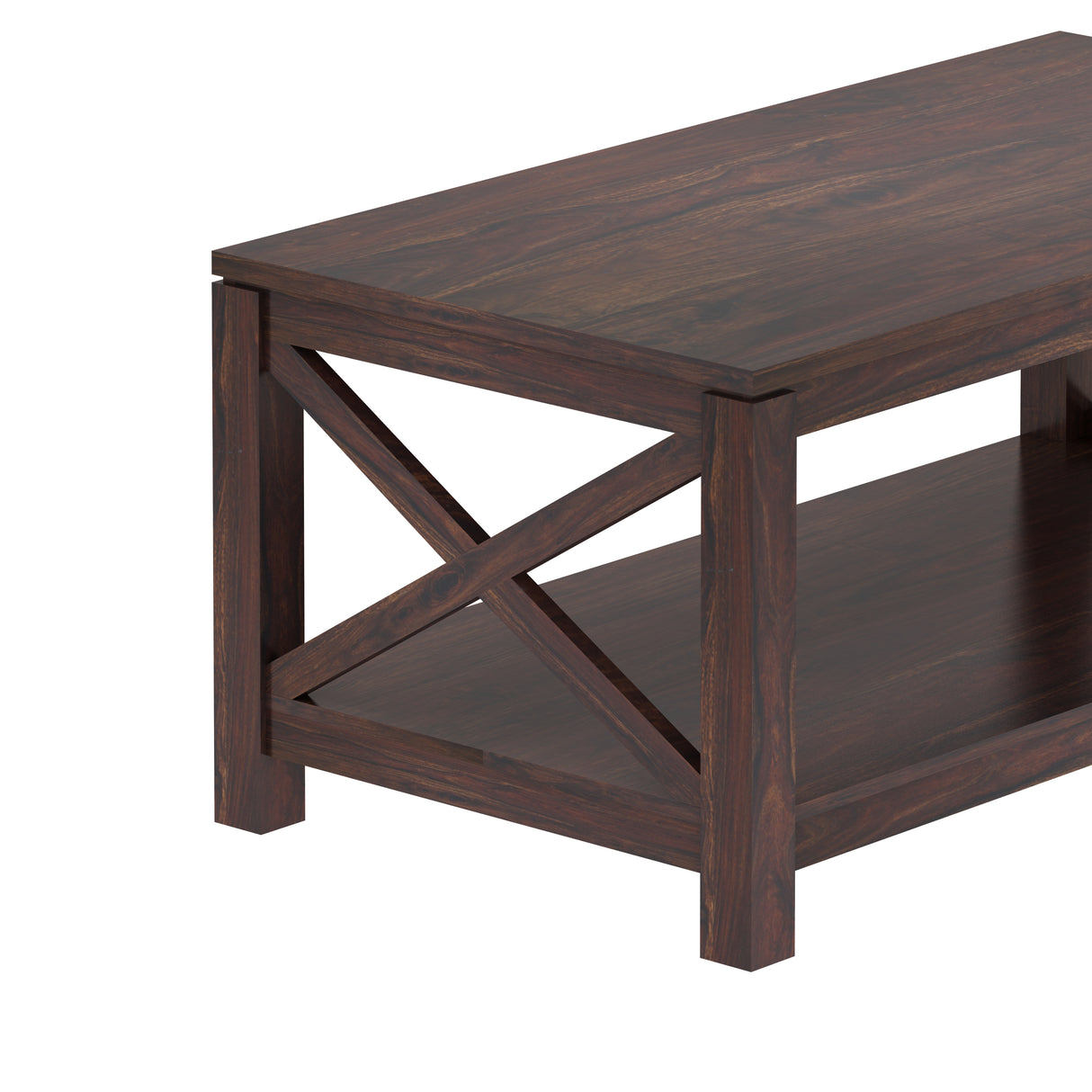 CROSS Solid Sheesham Wood Coffee Table With Shelf - 3 Years Warranty