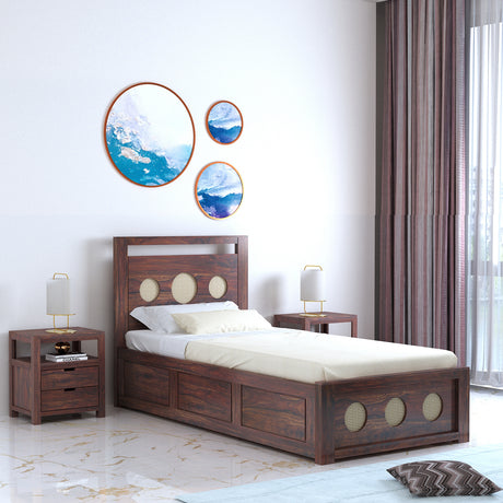 Cosmos Solid Sheesham Wood Single Size Bed With Box Storage - 1 Year Warranty