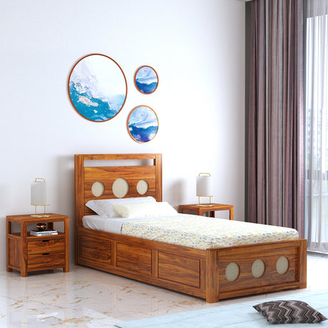 Cosmos Solid Sheesham Wood Single Size Bed With Box Storage - 1 Year Warranty