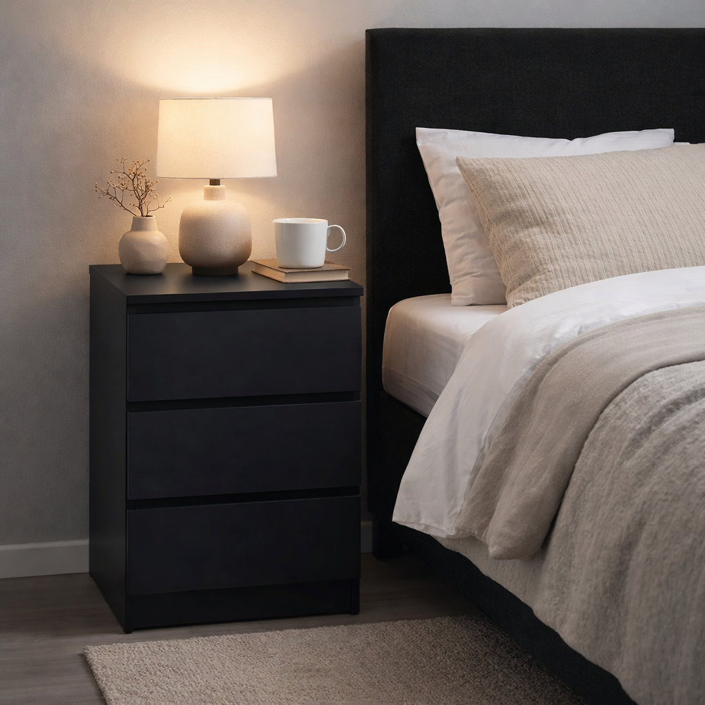 DENIEL Solid Sheesham Wood Bedside Table With 3 Drawers Storage - 3 Years Warranty (LUXE EDITION)