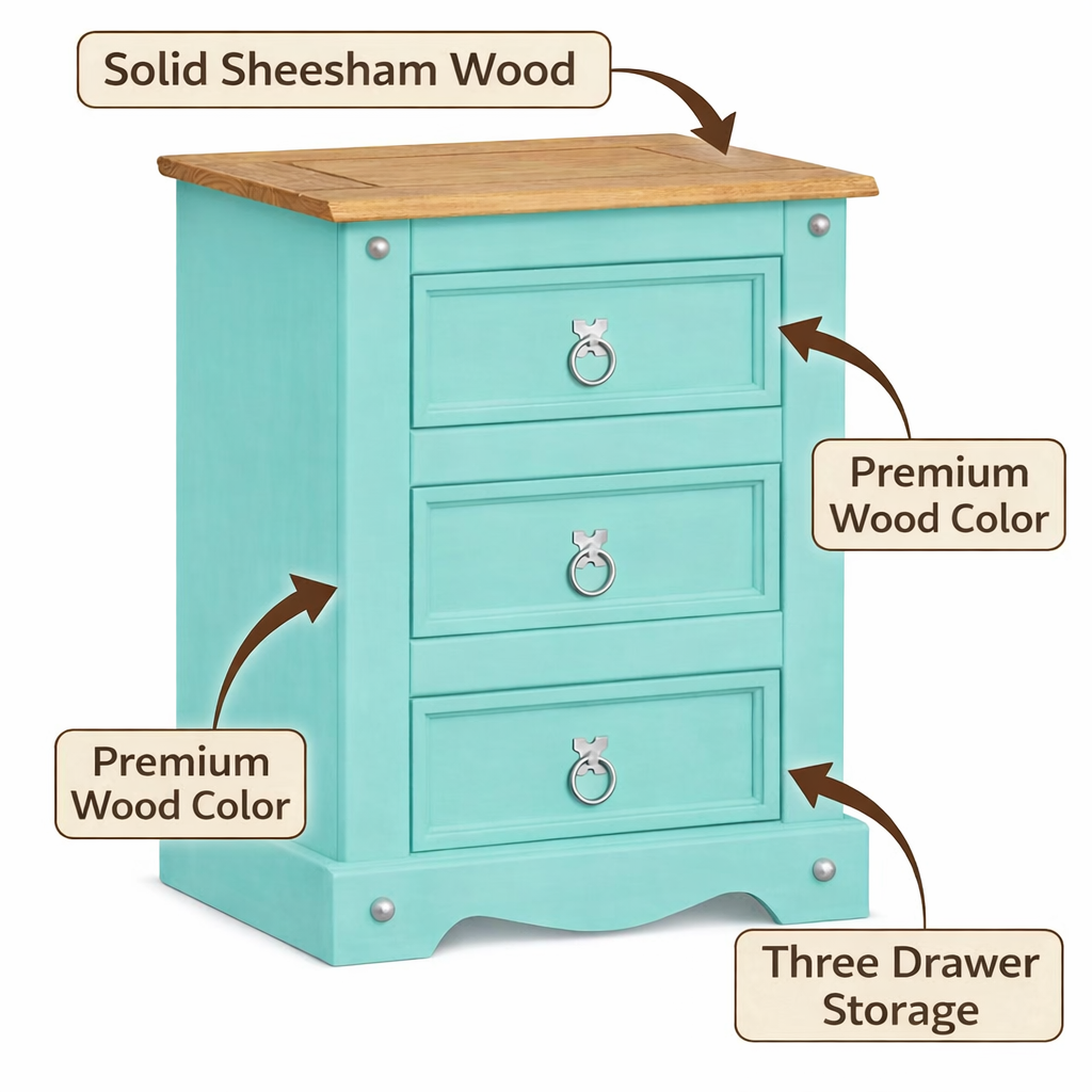 MONACO Solid Sheesham Wood Bedside Table - 3 Years Warranty (LUXE EDITION)