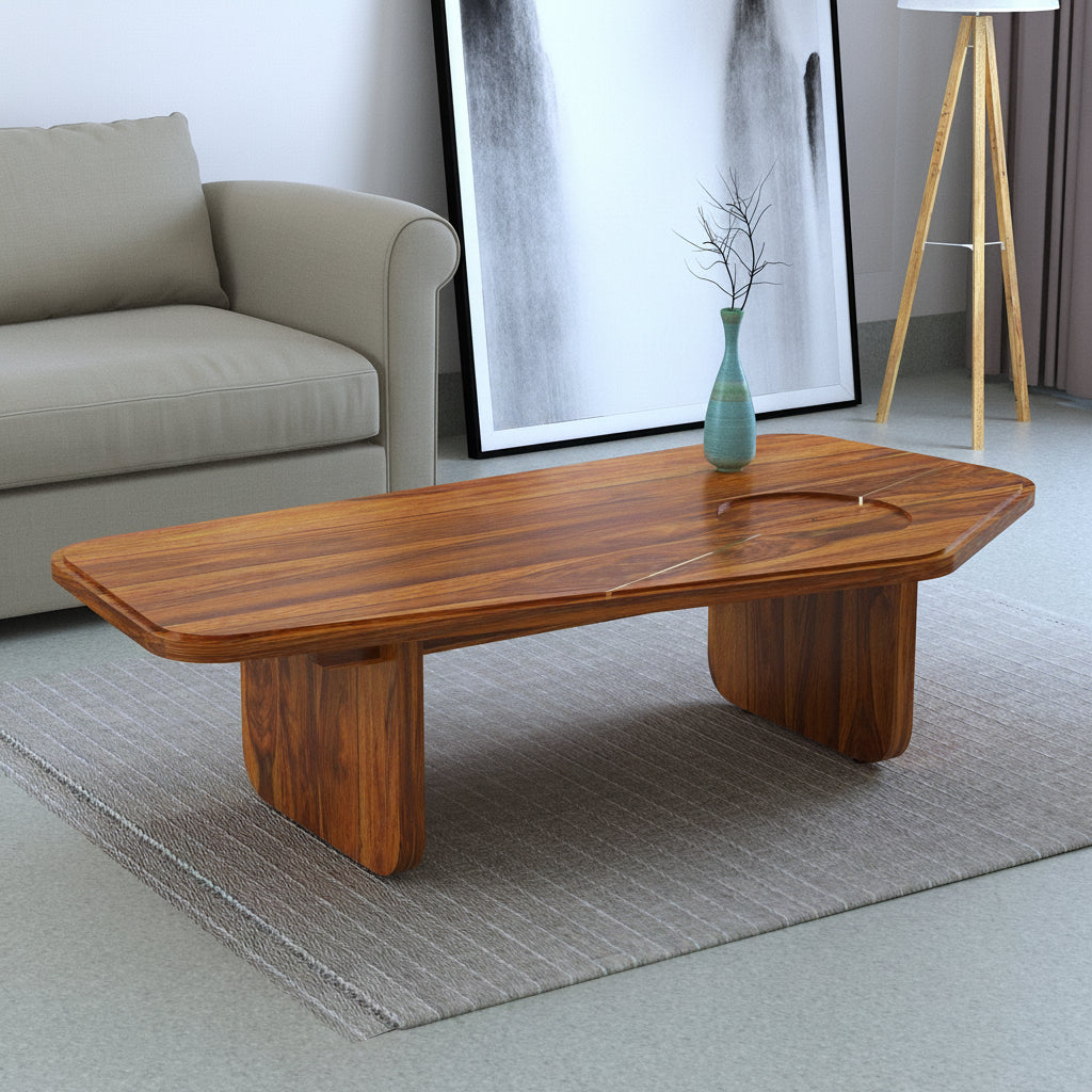 RECTOR Solid Sheesham Wood Coffee Table With Brass Detailing - 3 Years Warranty