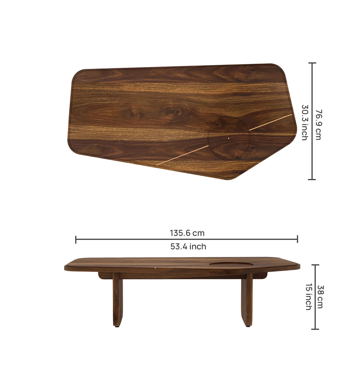 RECTOR Solid Sheesham Wood Coffee Table With Brass Detailing - 3 Years Warranty