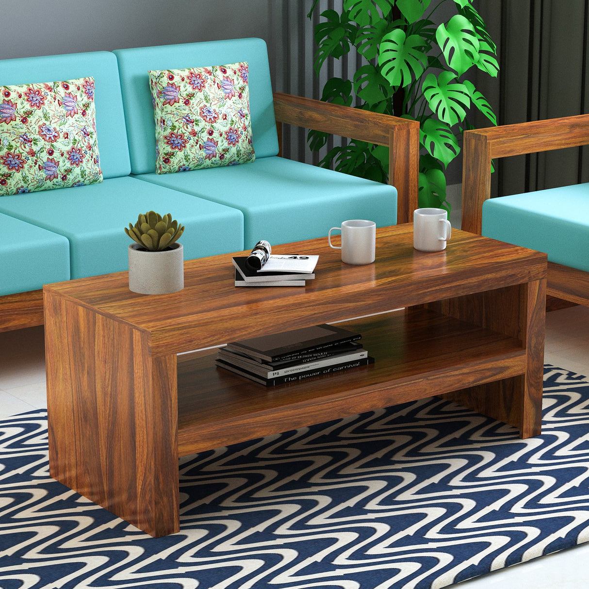 Burj Solid Sheesham Wood Coffee Table With Shelf - 3 Years Warranty