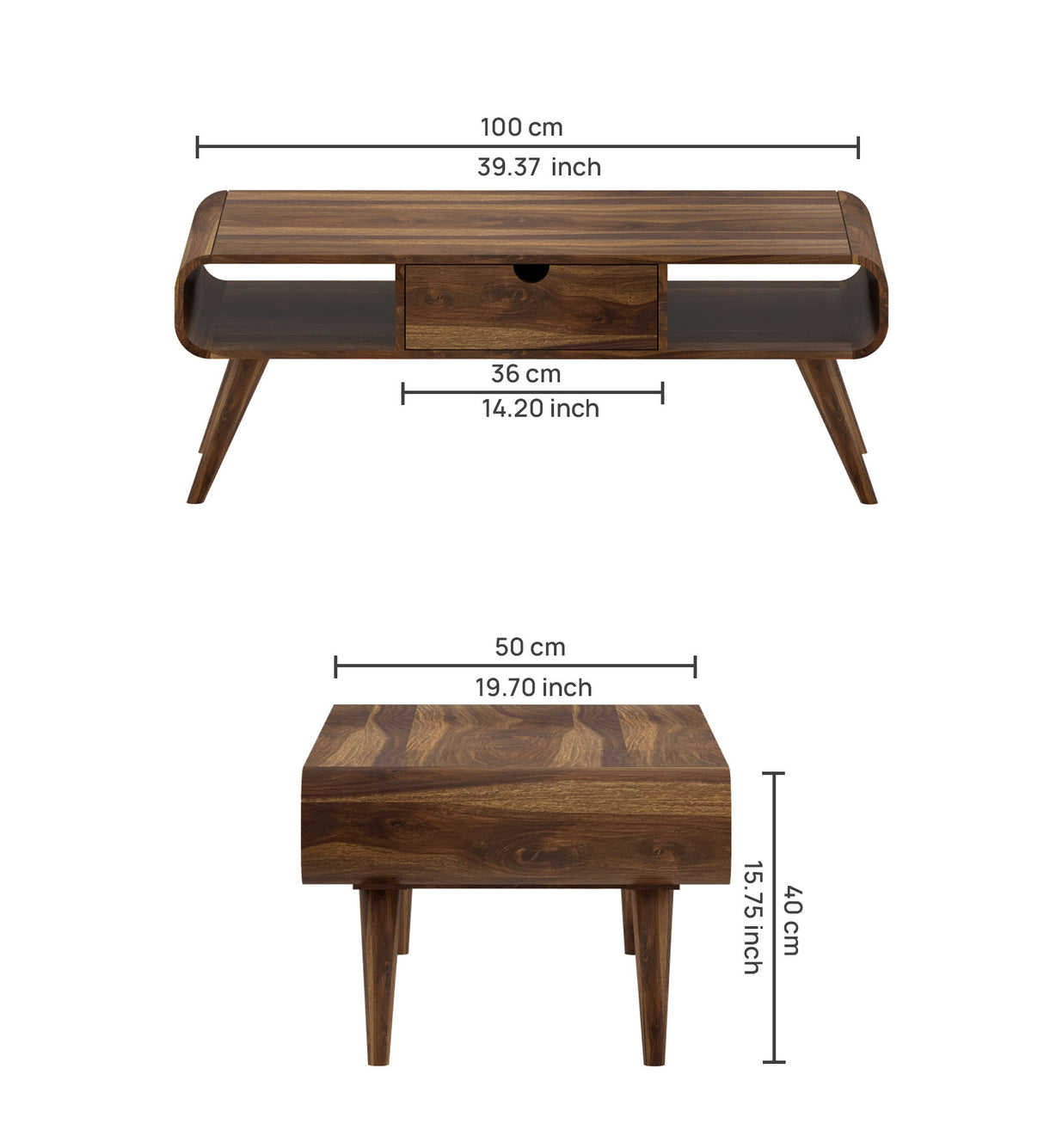 ELLEY Solid Sheesham Wood Coffee Table With One Drawer - 3 Years Warranty