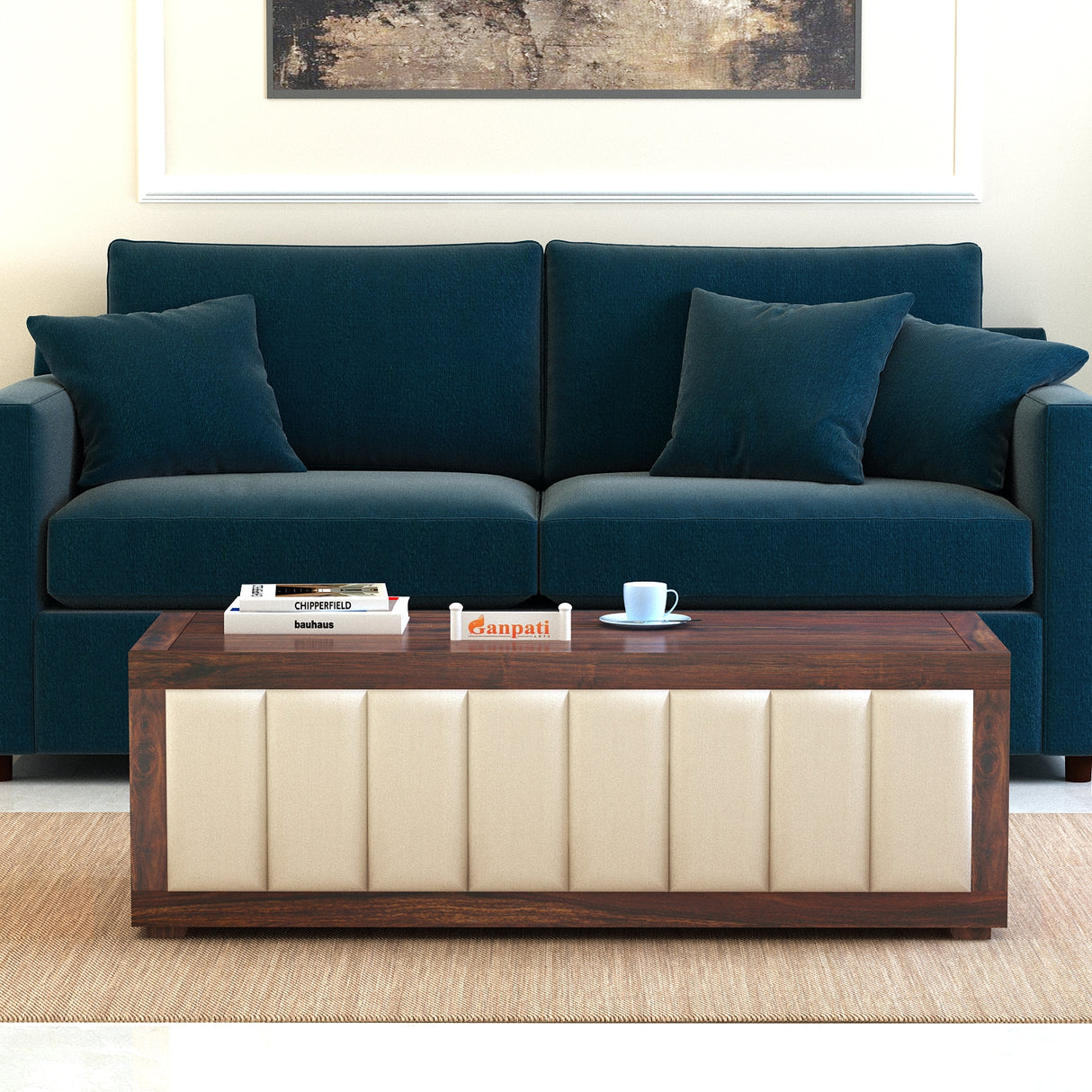 ROMEO Solid Sheesham Wood Coffee Table With Cushioning Design - 3 Years Warranty