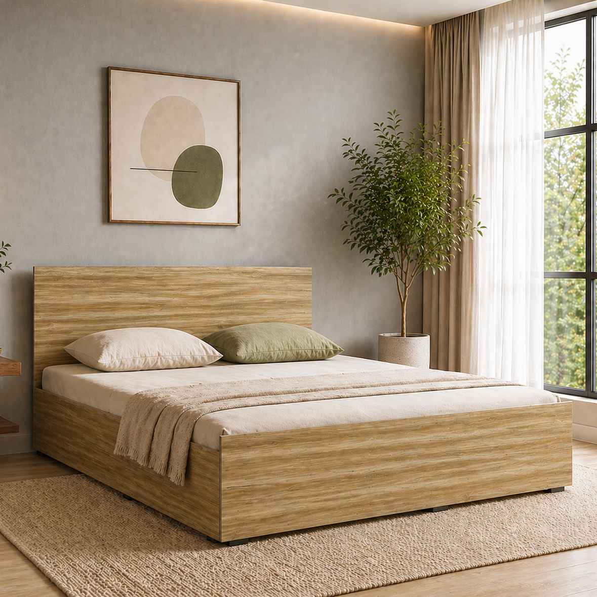 CARPER Engineered Wood Bed with Box Storage (STONE) - 12 Months Warranty