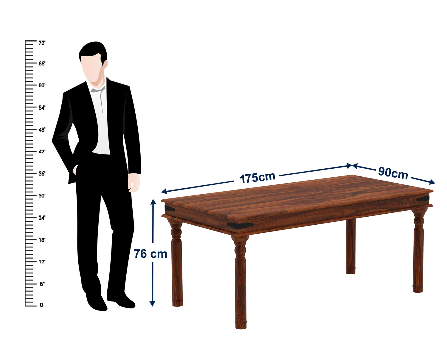 Akon Solid Sheesham Wood 6 Seater Dining Table - 3 Years Warranty