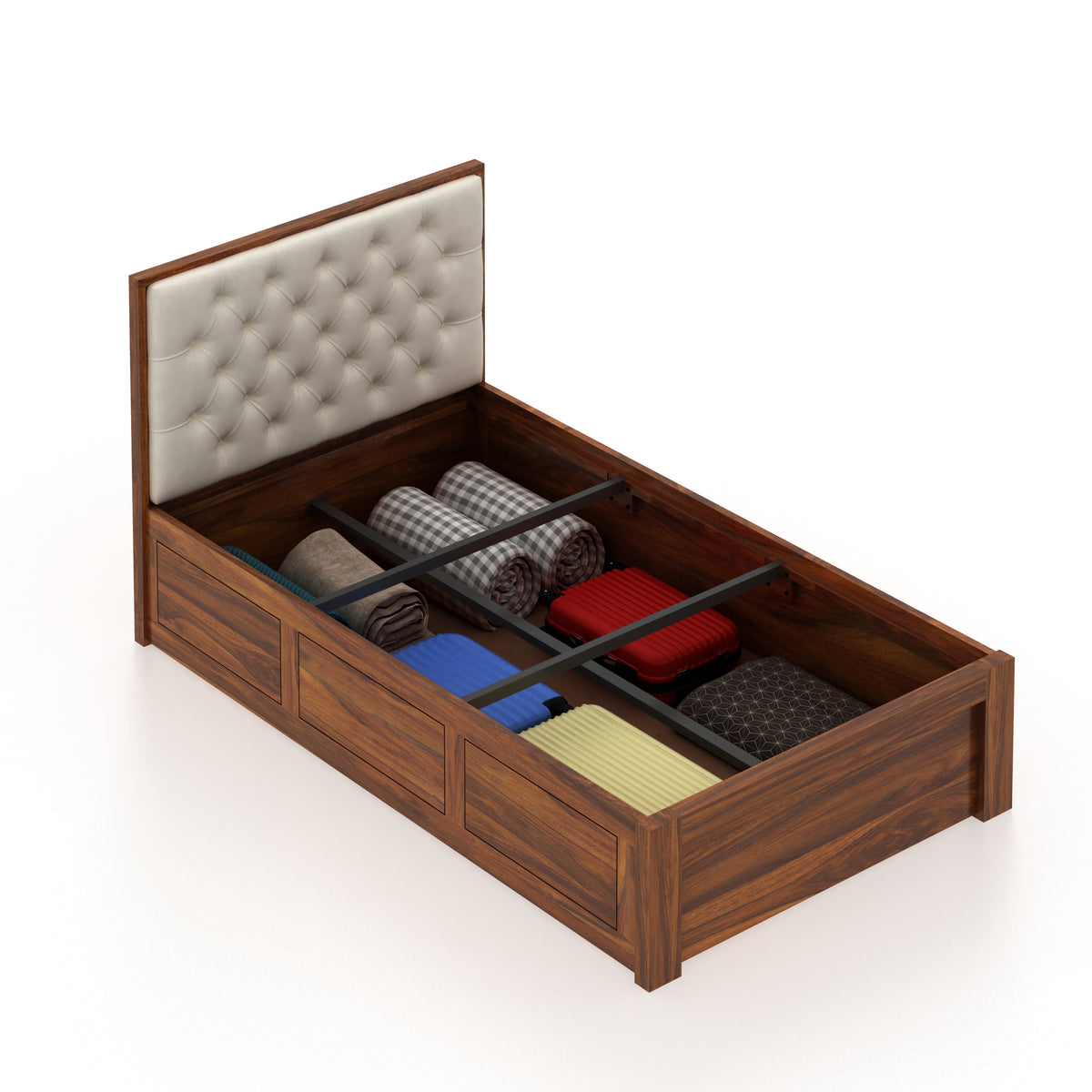Decan Solid Sheesham Wood 4 Feet Bed With Box Storage - 3 Years Warranty