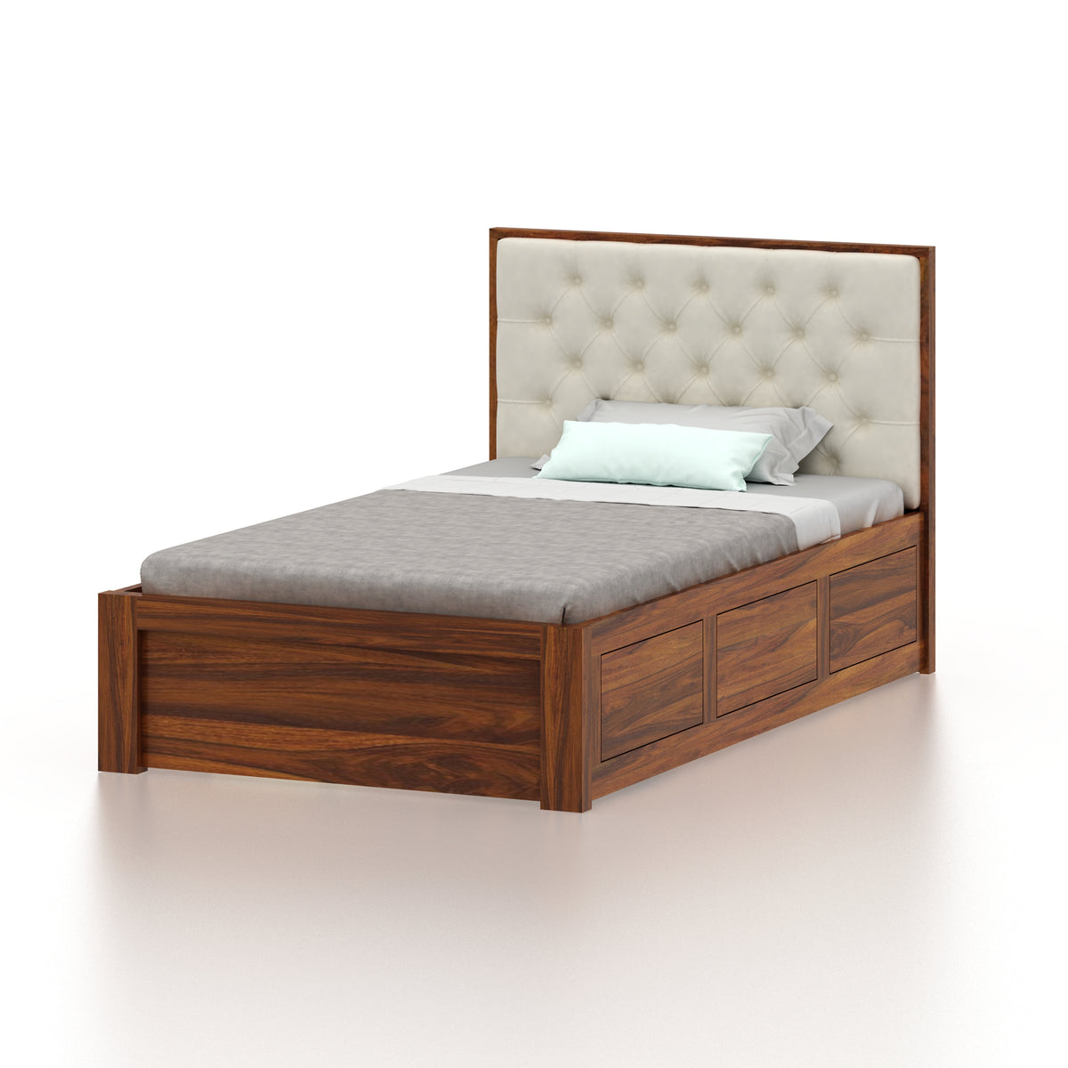 Decan Solid Sheesham Wood 4 Feet Bed With Box Storage - 3 Years Warranty